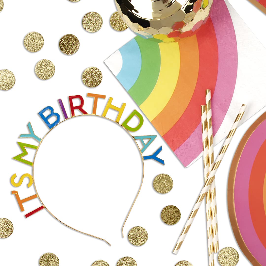 Andaz Press Gold Birthday Headband with Rainbow Letters for Women, Girls & Kids - Sparkly Hair Accessory for Birthday Parties, Photo Shoots & Celebrations - 1 Pack