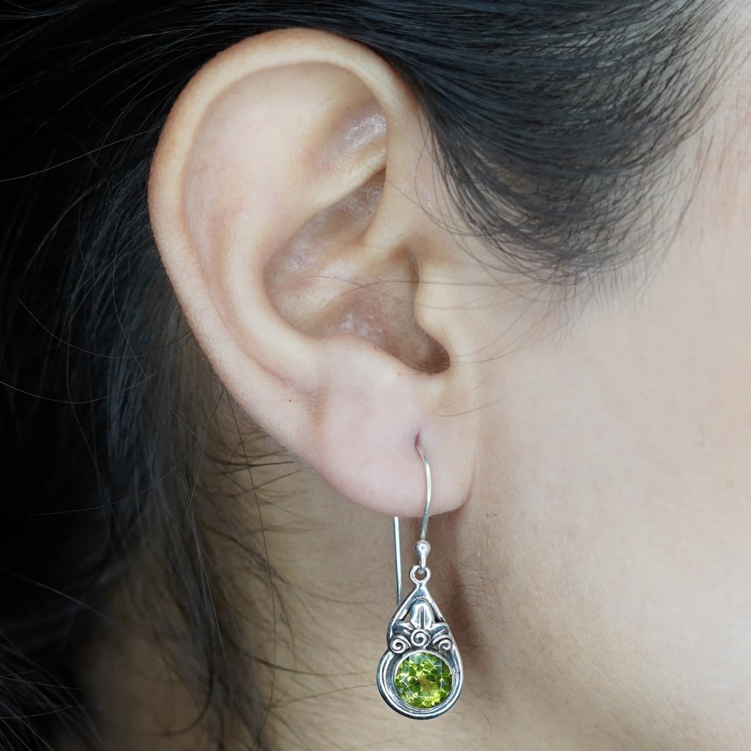 Handmade 925 Sterling Silver Peridot Dangle Earrings for Women - August Birthstone Jewelry | Unique Designer Gemstone Earrings for Parties, Weddings & Special Occasions