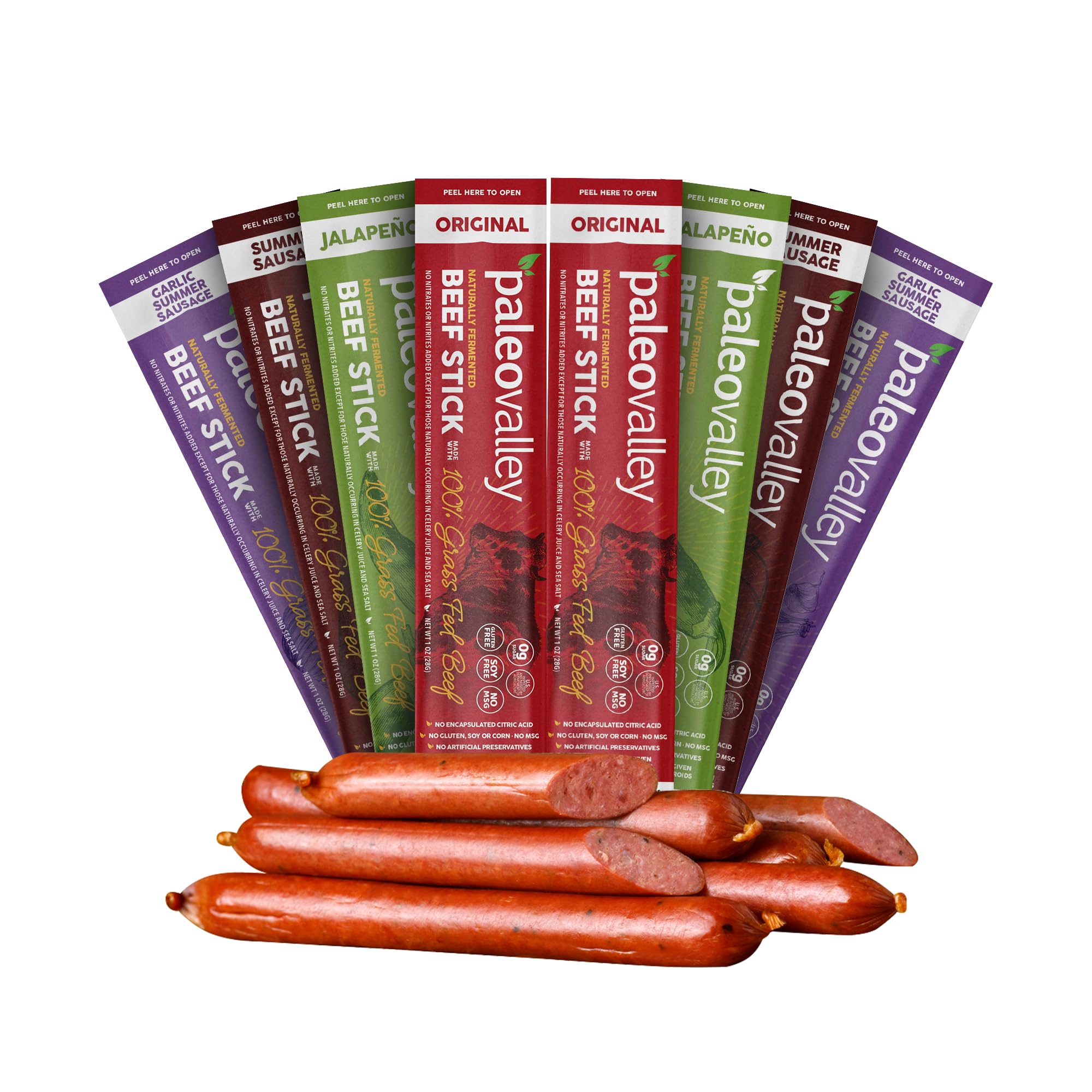 Paleovalley 100% Grass Fed Beef Sticks - Gluten Free, High Protein, Keto Friendly Snacks - 40 Count Variety Pack - Perfect for On-the-Go, Hiking, and Low Carb Diets