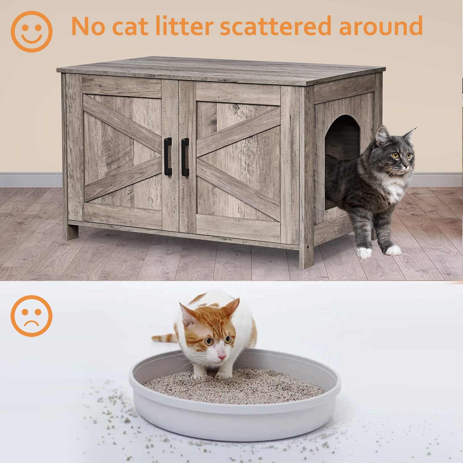 Homhedy Wooden Cat Litter Box Enclosure - Modern Cat Washroom Furniture with Barn Door | Fits Most Litter Boxes | Greige Finish | Perfect for Small Spaces & Home Decor