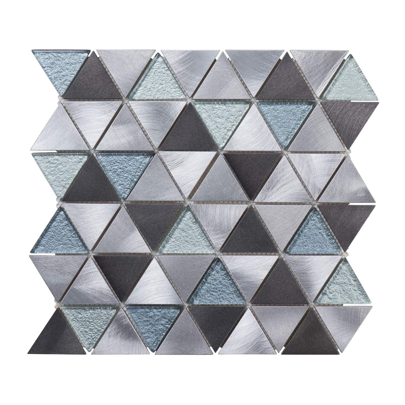 Modket TDH64MDR-10 Black Gray Triangle Modern Pattern Aluminum Crystal Glass Mosaic Tiles — 10 Pack Peel & Stick Backsplash for Kitchen, Bathroom, Shower & Interior Wall Decor | Waterproof & Easy to Install