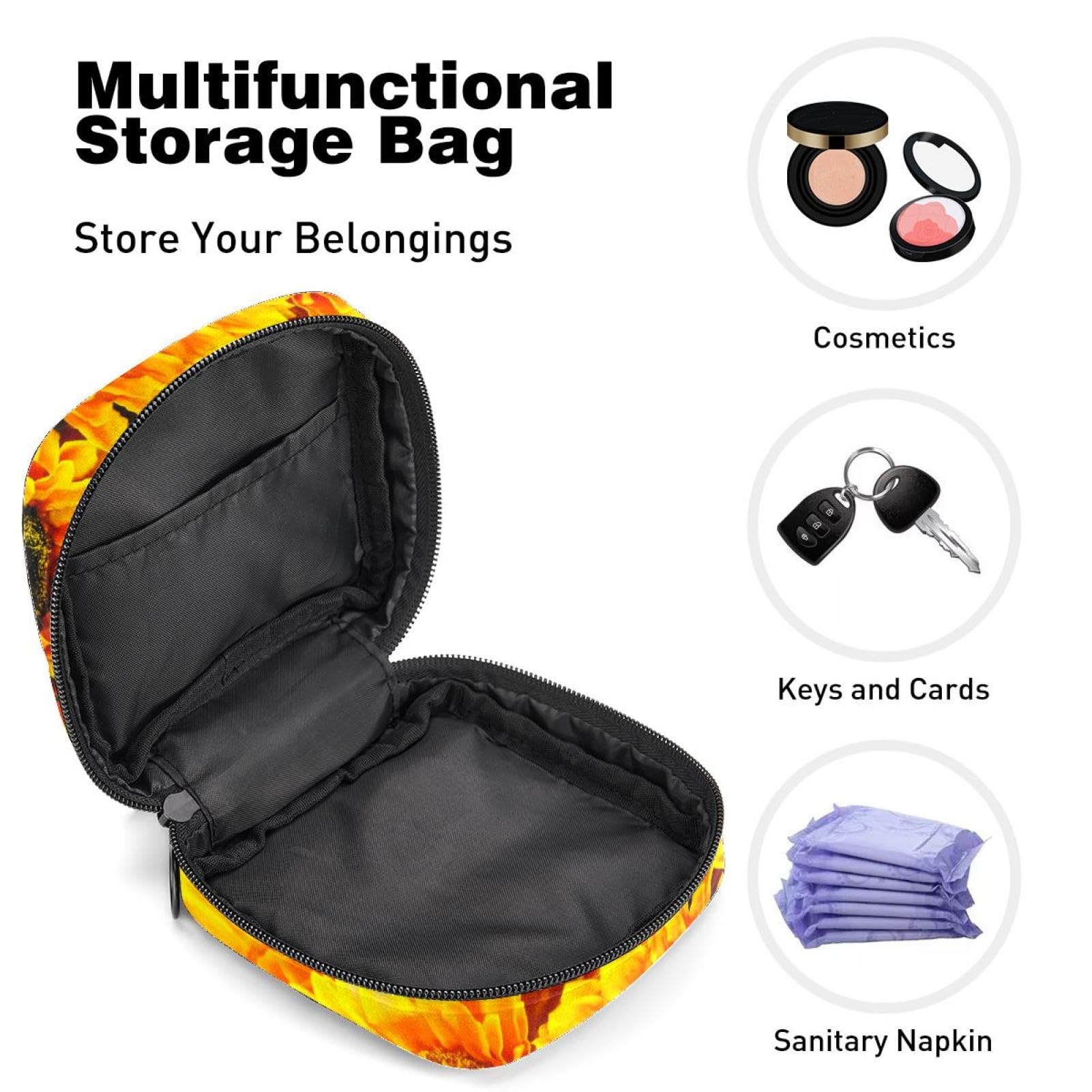 Menstrual Cup Organizer Pouch - Reusable Sanitary Pad Holder & Hygiene Storage Bag for Women & Girls - Perfect for Travel, Gym, and Daily Use - Sunflower Design