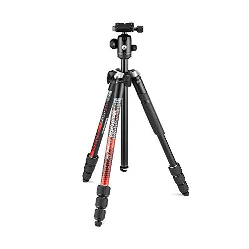 Manfrotto Element MII 4-Section Aluminum Travel Tripod with Ball Head (Red) - Compact & Lightweight for Photography, Vlogging, Hiking & Outdoor Adventures