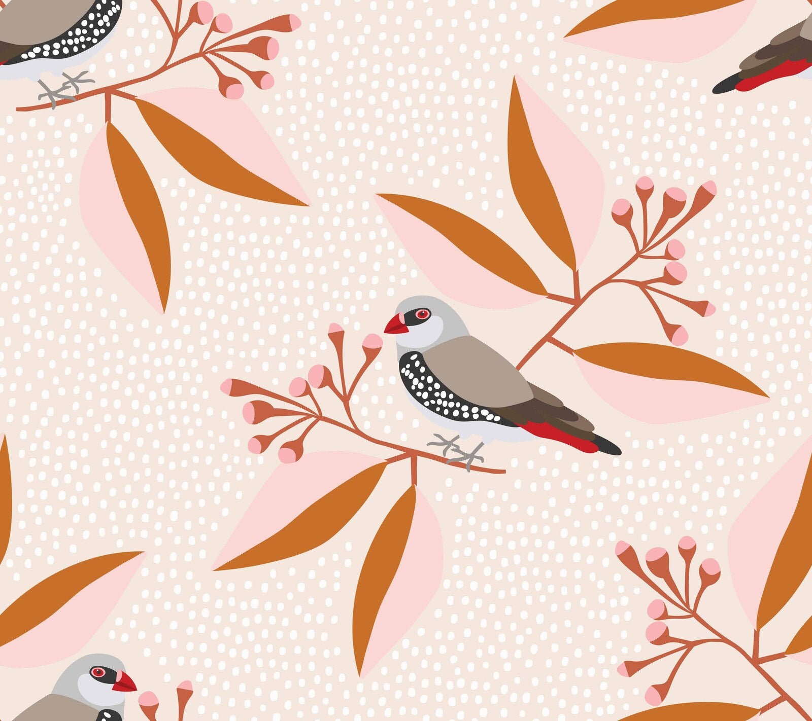 Diamond Firetail Wallpaper - Premium Self-Adhesive Peel and Stick Wallpaper for Home Decor - Perfect for Living Room, Bedroom, and Office