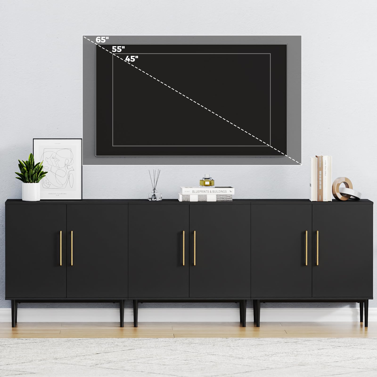 Modern Wood Storage Cabinet - Free Standing Buffet Sideboard with Wood Accent for Living Room, Hallway, Entryway, Dining Room & Bedroom - Stylish Black Storage Solution for Home Organization & Decor