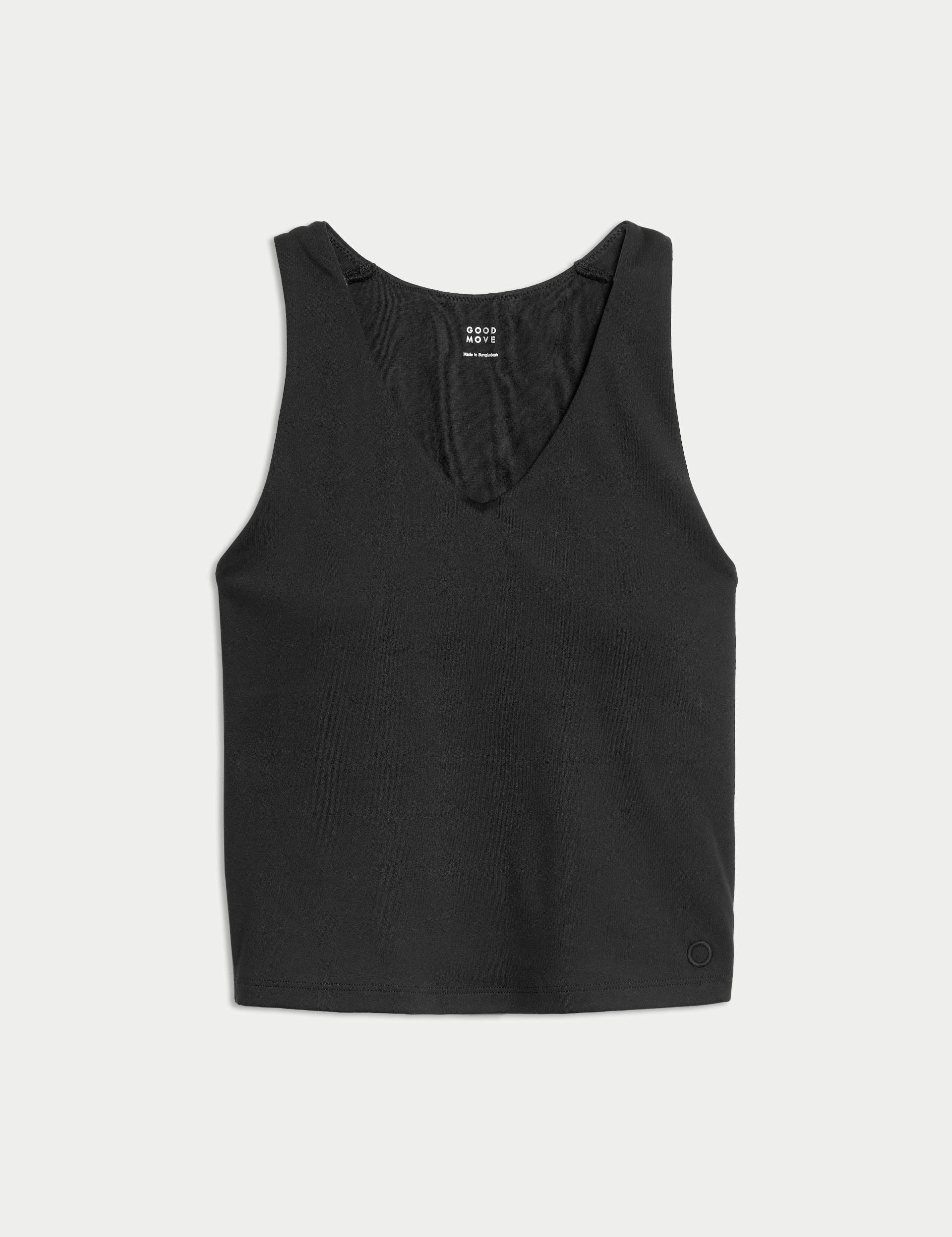 V Neck Padded Fitted Yoga Crop Vest Top for Women - Black | Workout, Gym & Lounge Wear