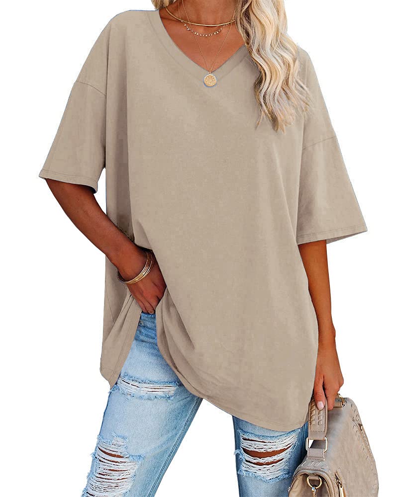 Ebifin Women's Oversized T-Shirts - Soft Cotton V-Neck Half Sleeve Tunic Tops for Casual Wear & Lounge | Perfect for Everyday Comfort, Weekend Outings & Relaxing at Home
