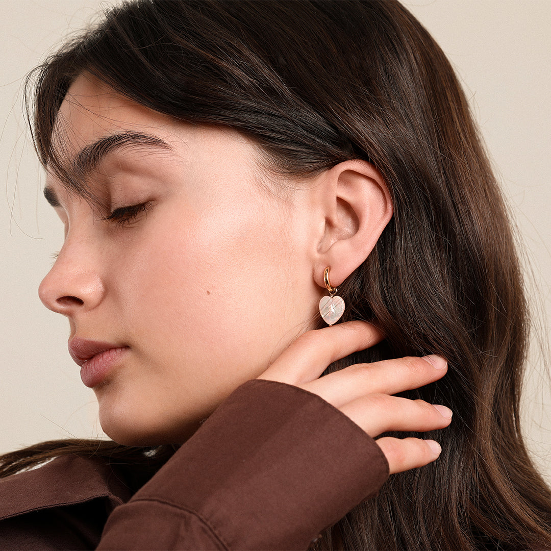 Heart Pearl Hoop Charm Earrings - Stone of Potential Jewelry (Set of 2) - Perfect for Valentine's Day Gifts & Romantic Date Nights