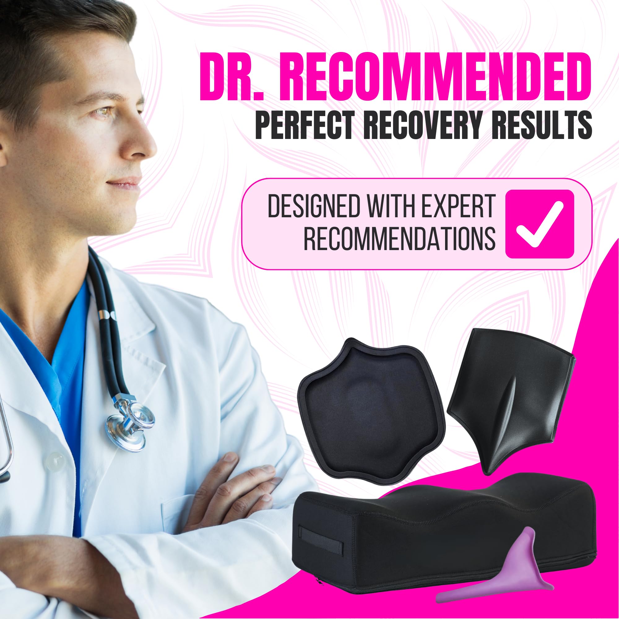 Post-Surgery BBL Pillow with Lipo Foam Board & Ab Board - Soft Butt Cushion for Liposuction Recovery - Comfortable Booty Pillow for Sitting After BBL Surgery - Perfect for Home, Office & Travel Use