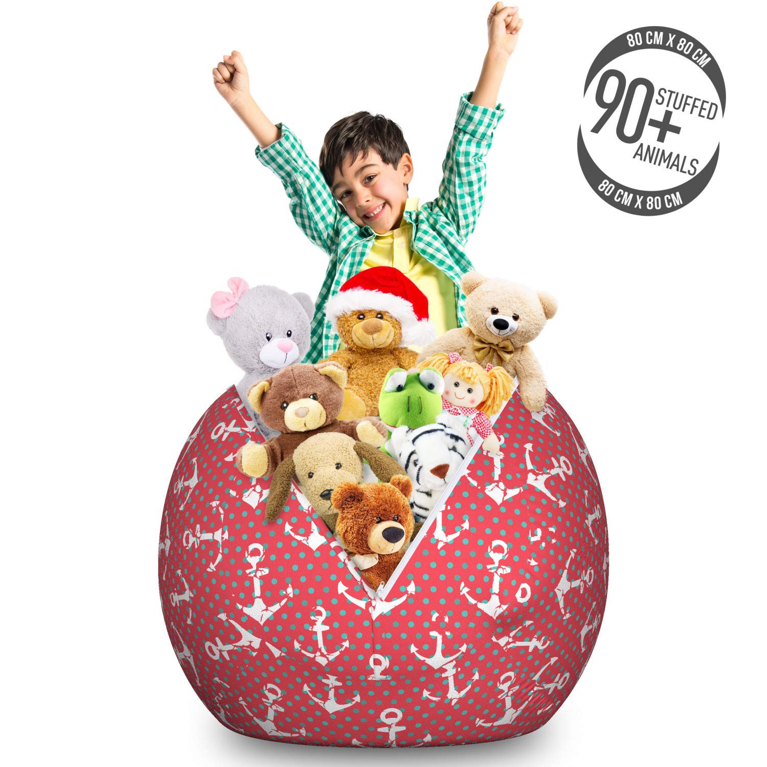 Ambesonne Nautical Storage Toy Bag Chair - Large Washable Organizer with Grunge Anchor & Polka Dots Pattern in Coral Dark Seafoam | Perfect for Kids' Room, Playroom & Nursery Storage Solutions