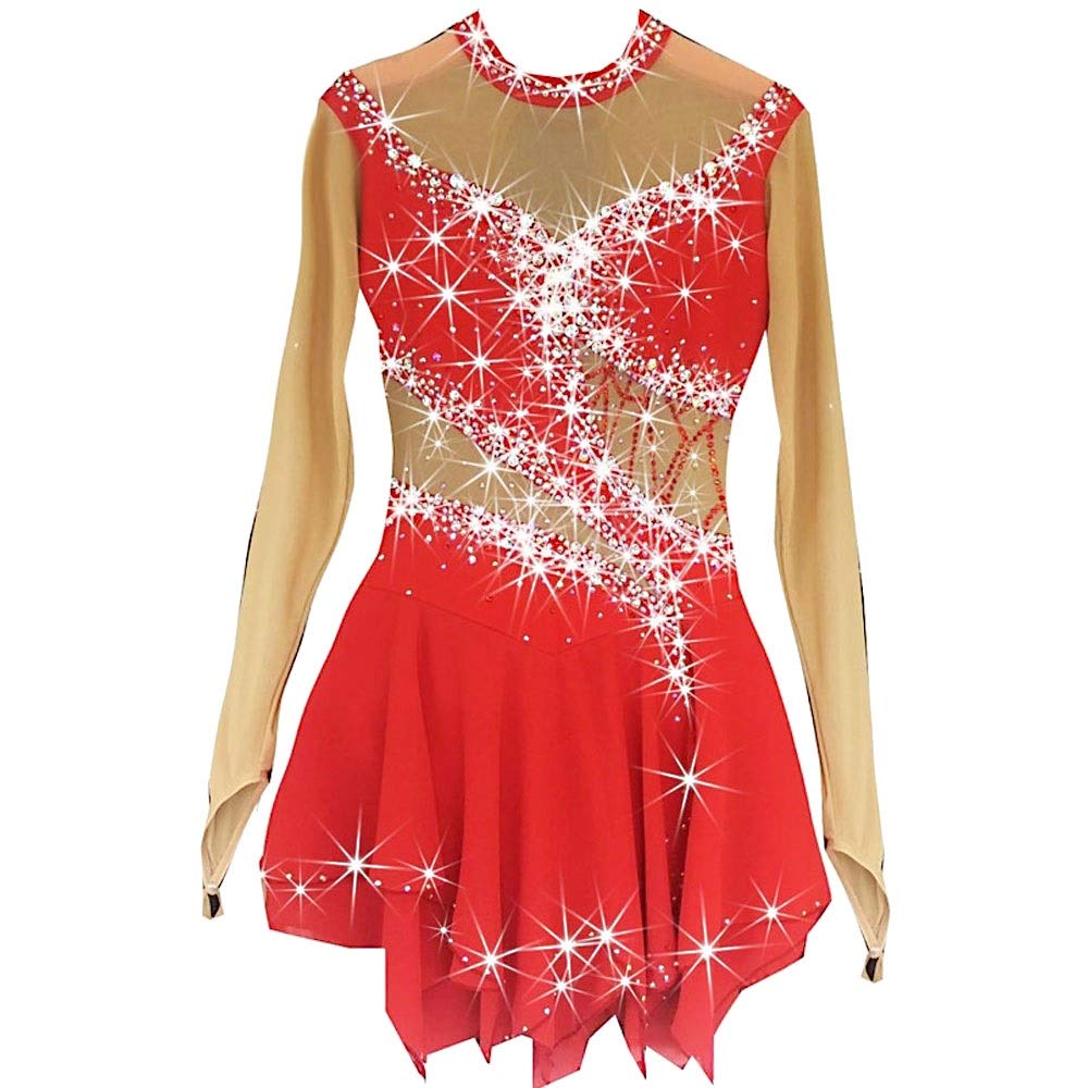 Women's Figure Skating Dress - Long Sleeve Breathable Performance Costume for Ice Skating Practice & Competition - Perfect for Training, Shows, and Ice Dance Performances