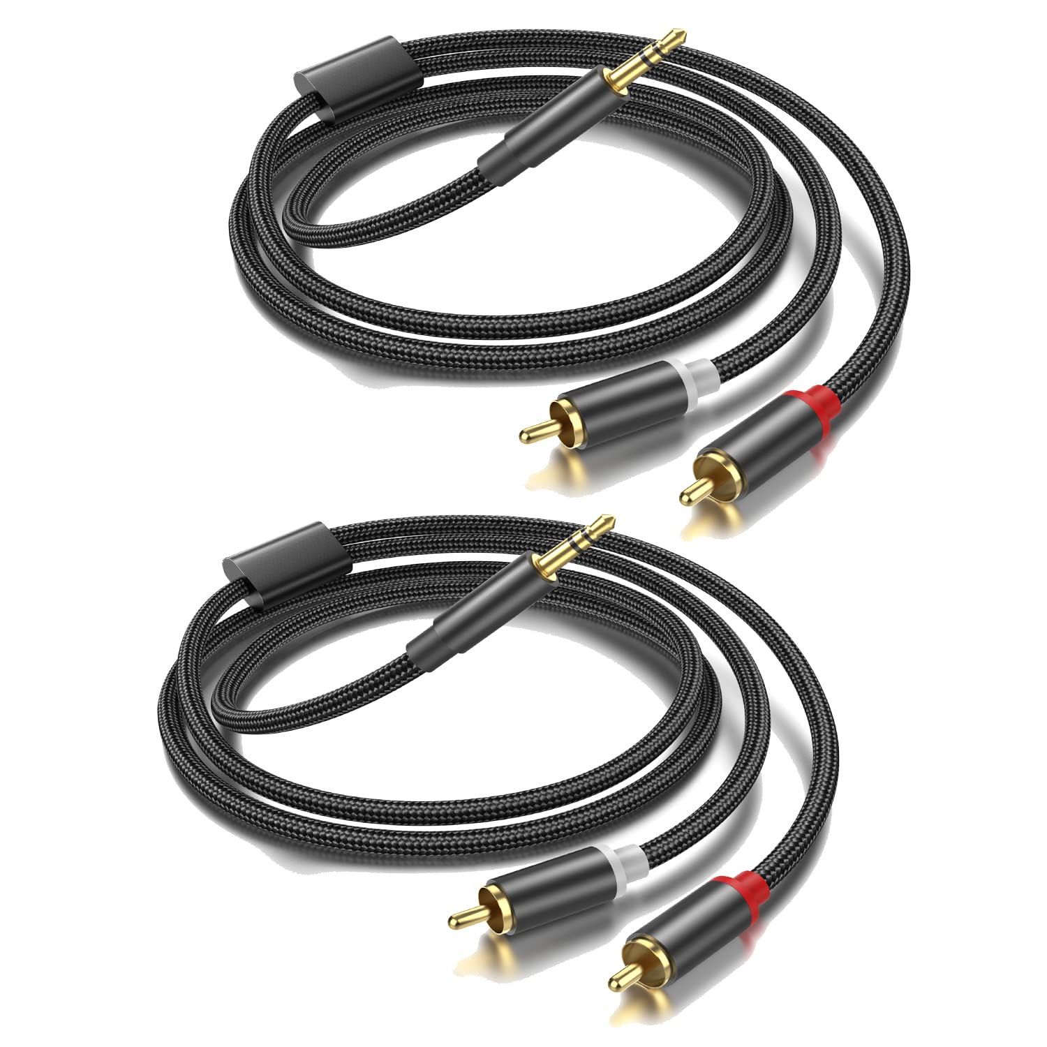 3.5mm to RCA Cable, Gold Plated Stereo Aux Cord, 3.3Ft/2 Pack Y Splitter Adapter for Tablets, Speakers, Smartphones, MP3, HDTV - Perfect for Home Theater and Audio Systems