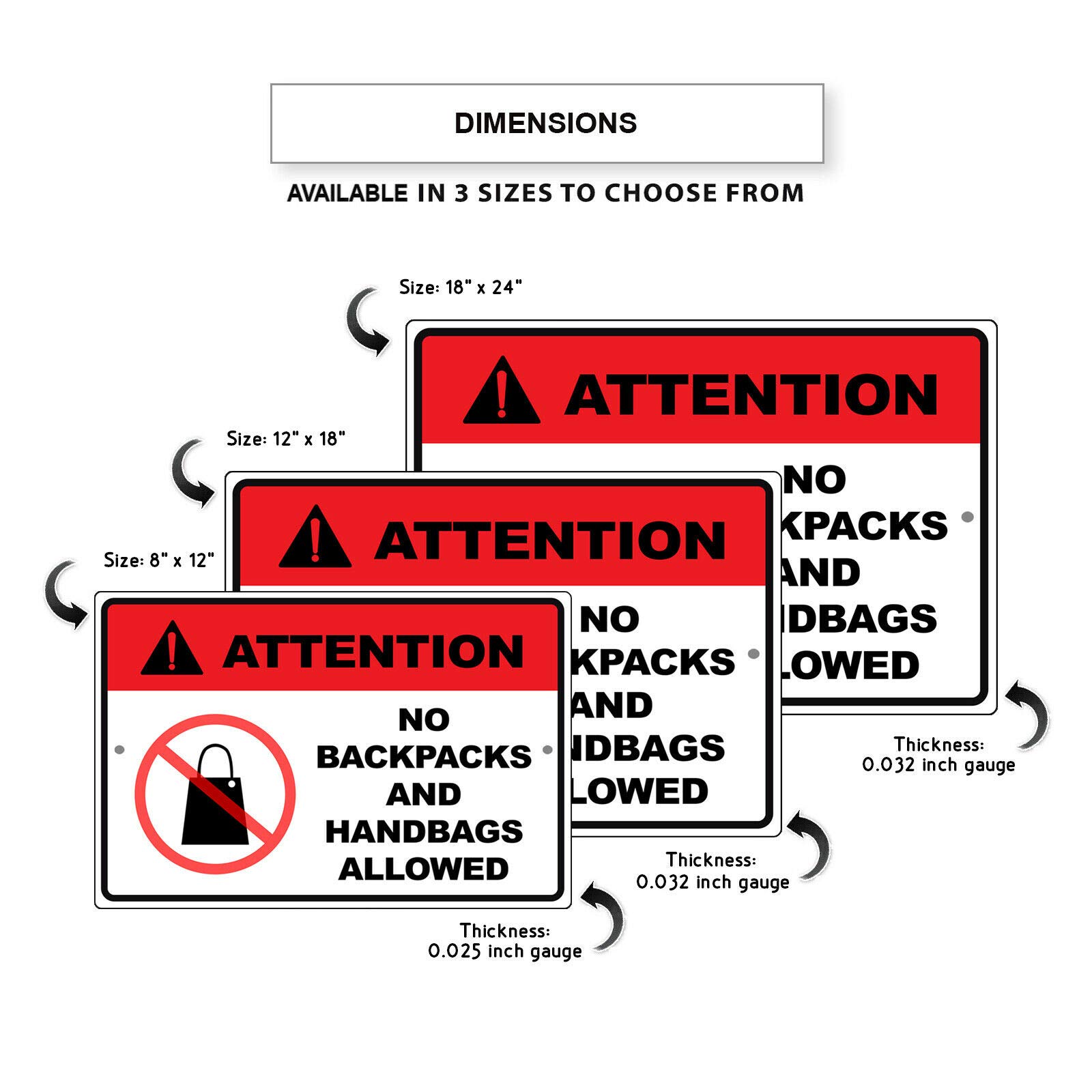 Unique Outdoor Warning Sign - No Bags Allowed Aluminum Metal Sign 18
