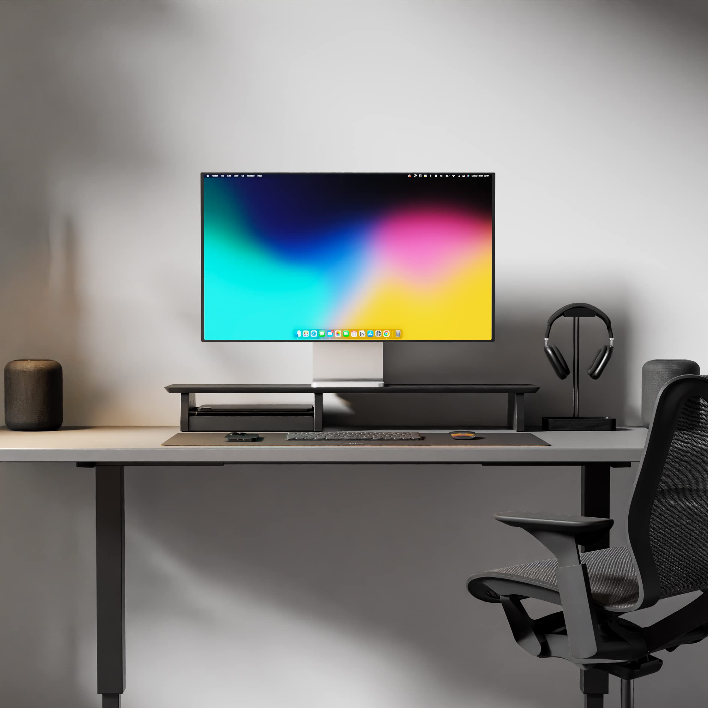 Dual Monitor Stand for Desk - 36 Inch Wooden Monitor Riser Shelf for Office, iMac & Dual Screen Setup - Matte Black Wood Desk Organizer with Large Storage Space - Perfect for Home Office & Workspace Organization