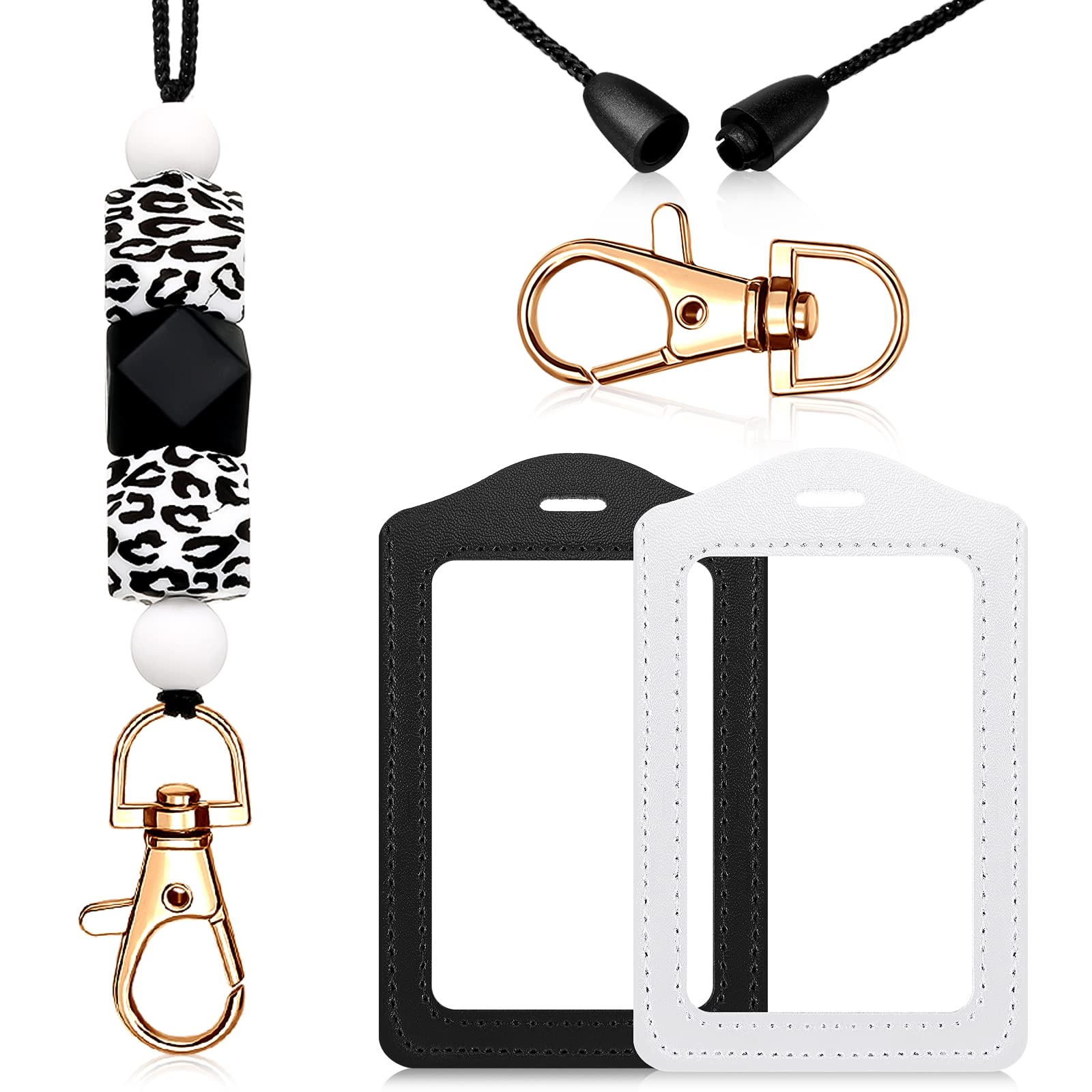 Silicone Beaded Breakaway Lanyard with 2 ID Badge Holders - Cute Leather Neck Strap for Teachers, Women & Employees - Perfect for Work, School, Conferences & Office Security