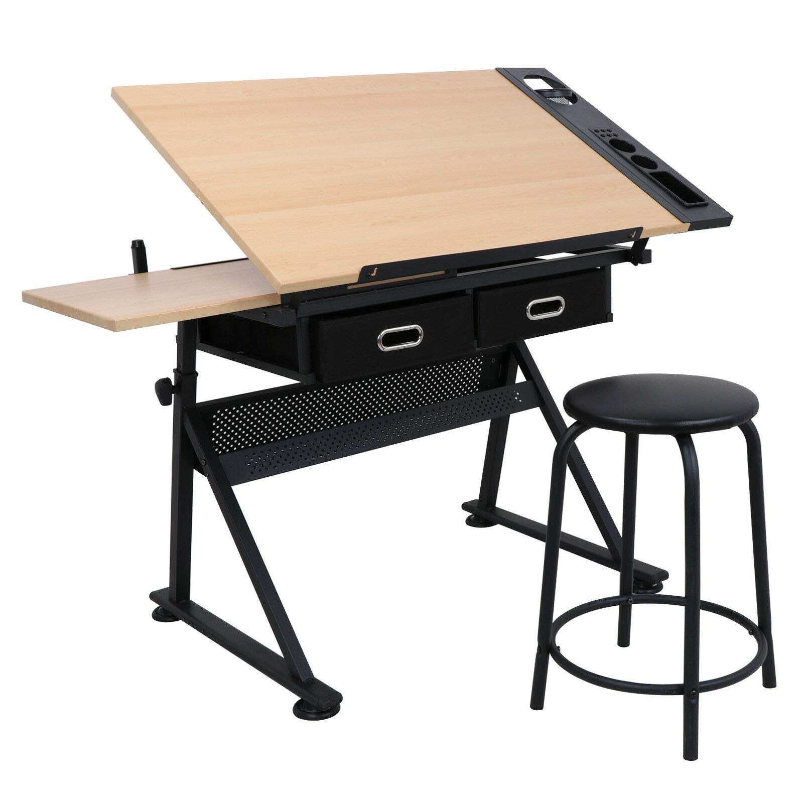 Adjustable Folding Drawing Table - Architect Drafting Desk with Storage Drawer | Ergonomic Art & Craft Workstation for Home Office, Studio or School | Perfect for Sketching, Designing and Creative Projects