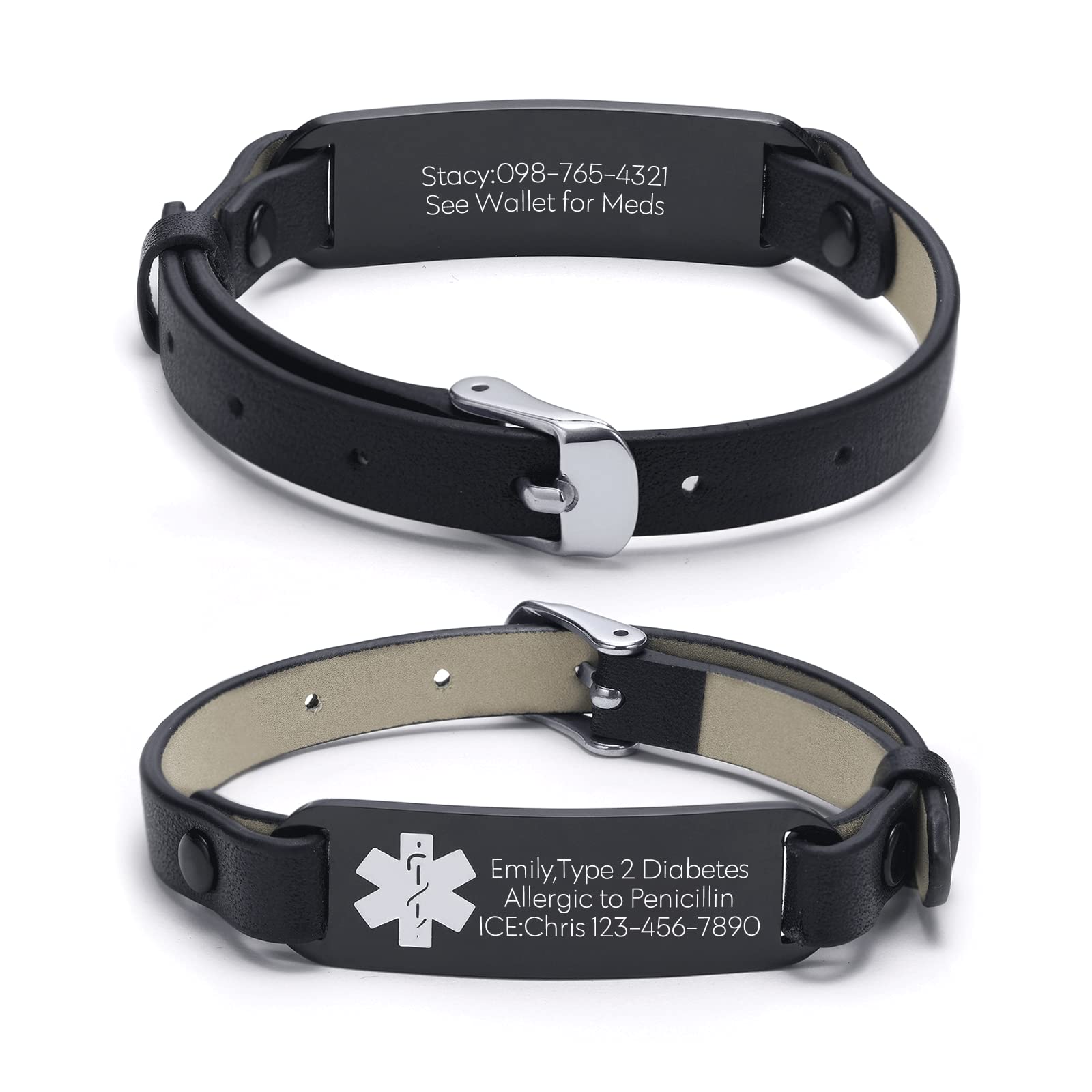 VNOX Adjustable Stainless Steel Medical Alert Bracelet for Men, Women & Kids - Free Engraving Emergency ID Wristband | Perfect for Diabetes, Allergies & Medical Conditions