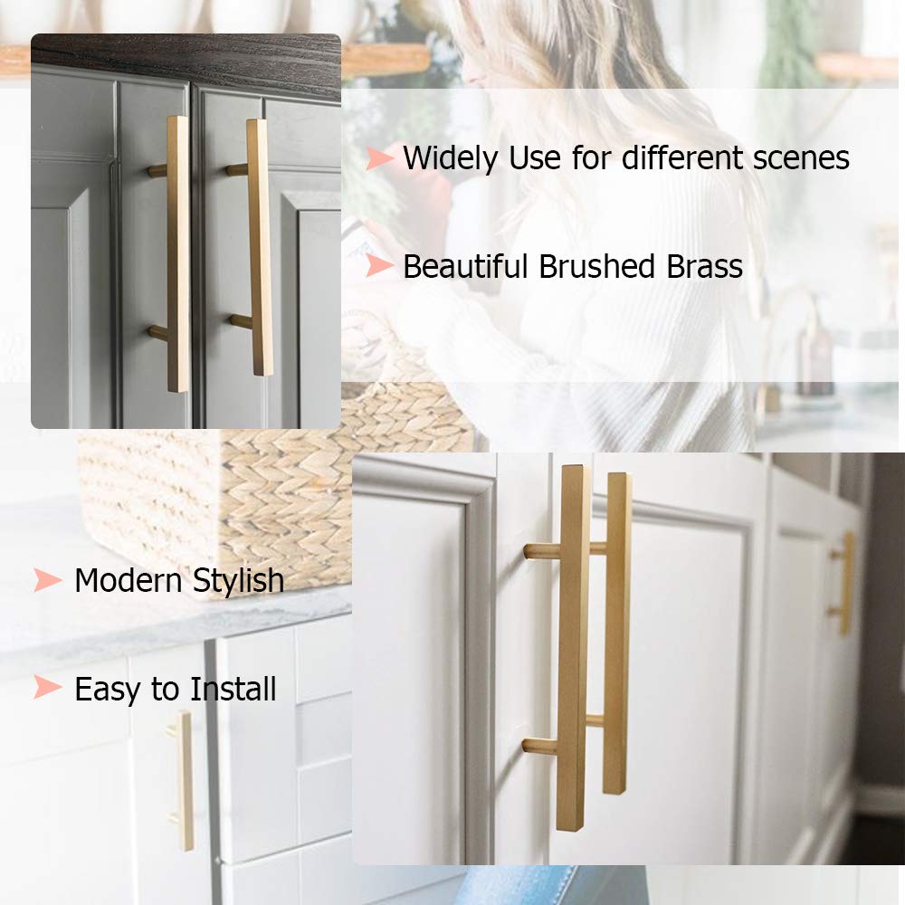 LS1212GD76 Gold Square Cabinet Drawer Pulls - 3 Inch Hole Centers, Stainless Steel Kitchen Cabinet Handles for Closet, Cupboard & Drawers (Pack of 12) - Perfect for Modern Kitchens, Bathrooms & Office Furniture