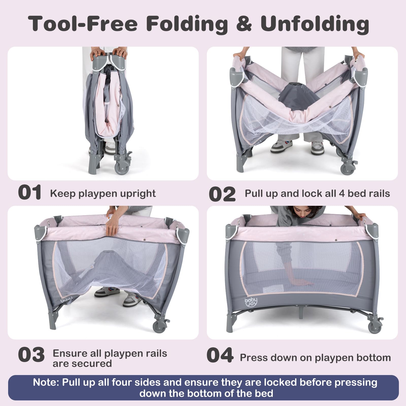 BABY JOY 5-in-1 Portable Baby Playard with Bassinet & Changing Table | Pink & Purple Starry Sky Playpen for Girls | Nursery, Travel & Home Use | Includes Toys, Music & Storage Bag