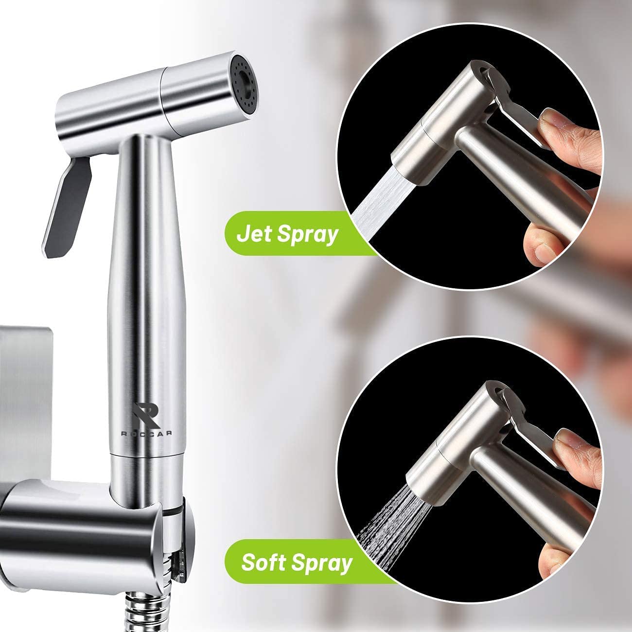 Roccar Handheld Bidet Sprayer for Toilet - Stainless Steel Hygienic Spray Attachment with Hose for Feminine Wash, Baby Cloth Diaper Cleaning, Pet Bathing & Bathroom Cleaning | Perfect for Toilet, Shower & Personal Hygiene Use