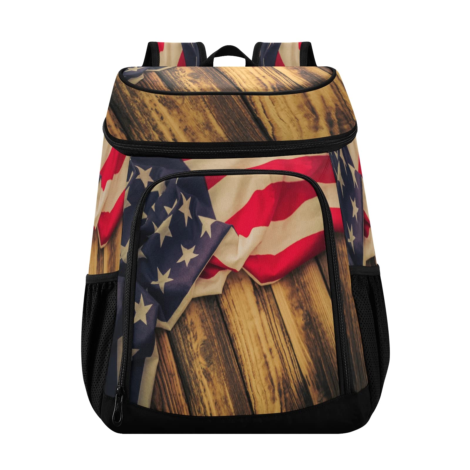 Nander Old Mood American Flag Cooler Backpack - Leakproof, Large Capacity, Insulated Cooler Bag for Lunch, Work, Hiking, Camping, Beach, Fishing, and Outdoor Adventures