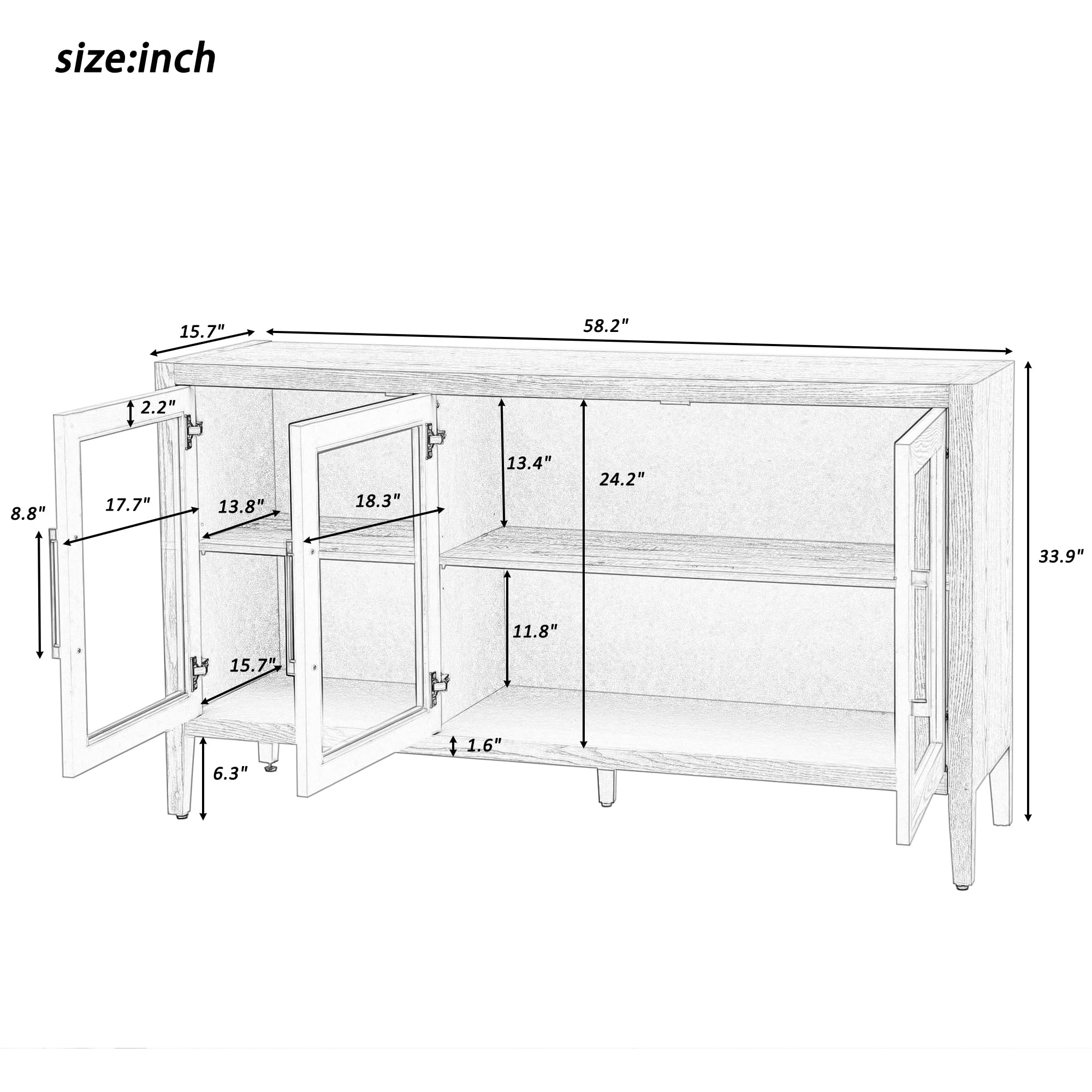 Merax Black Wood Sideboard Buffet Cabinet with Storage & 3 Tempered Glass Doors, Adjustable Shelves - Perfect for Living Room, Dining Room & Kitchen Storage Furniture