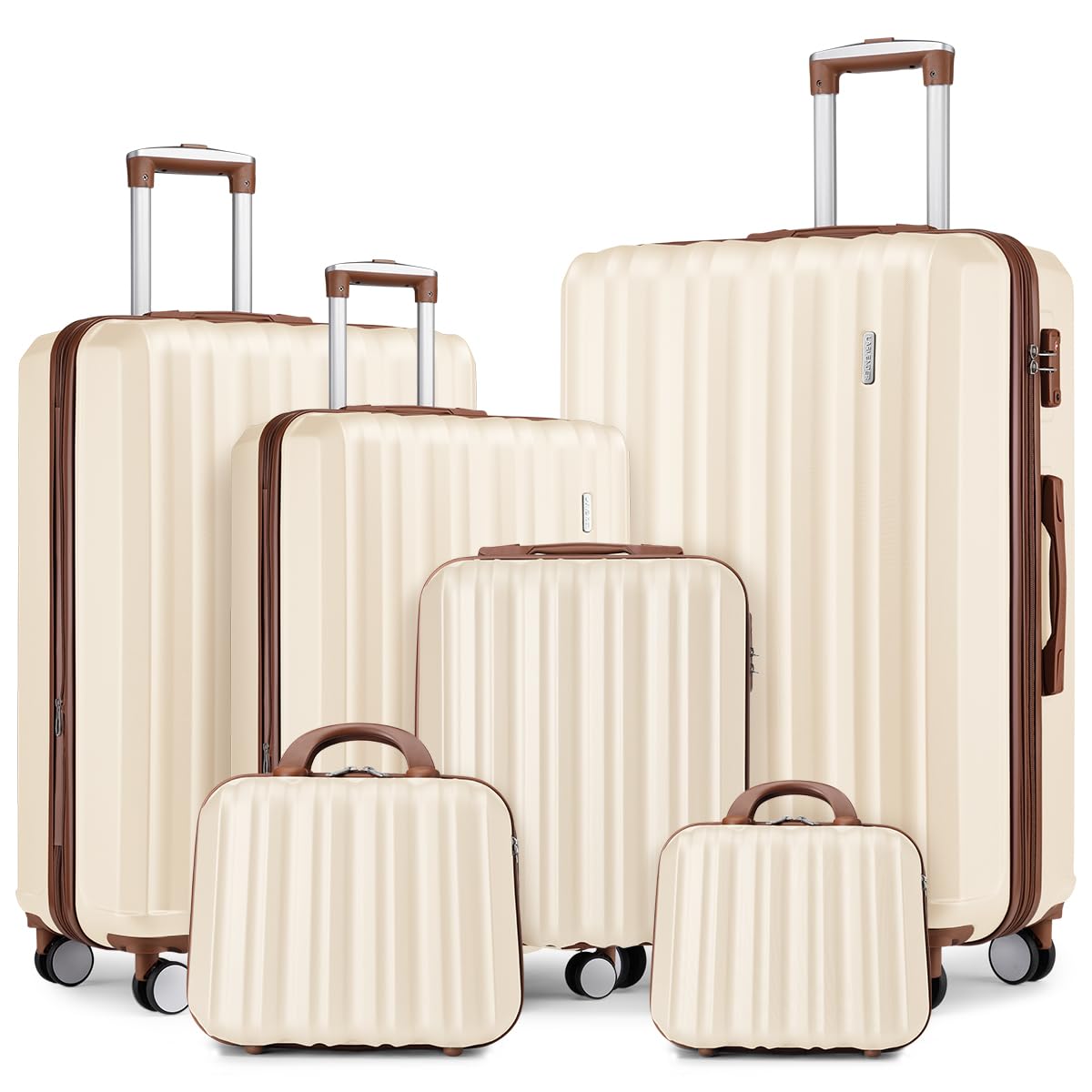 Lavender 6-Piece Expandable Hardside Luggage Set with Spinner Wheels & TSA Locks - Lightweight Carry-On Suitcase for Men & Women in Cream White | Perfect for Air Travel, Family Vacations & Business Trips
