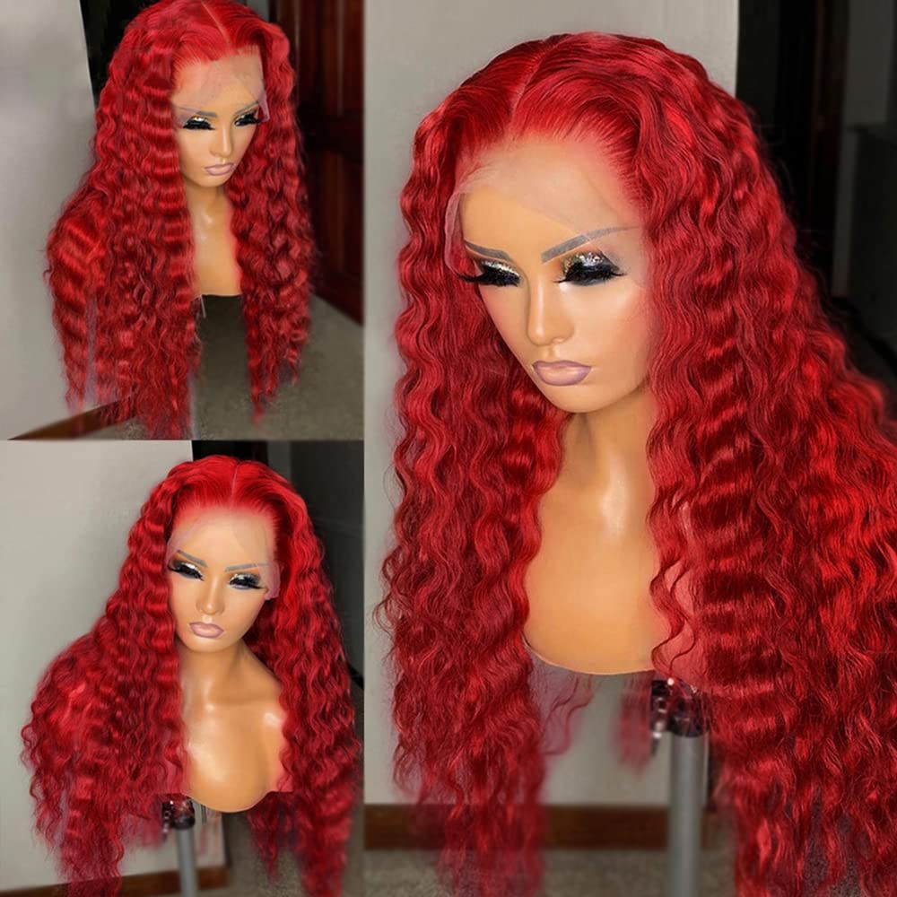 JYZ 180% Density 13x4 Lace Front Human Hair Wigs - Brazilian Virgin Hair, Hot Red Curly Wigs for Black Women, Pre-Plucked with Baby Hair, Transparent HD Lace, Middle Part 22 Inch - Perfect for Daily Wear, Parties & Special Occasions