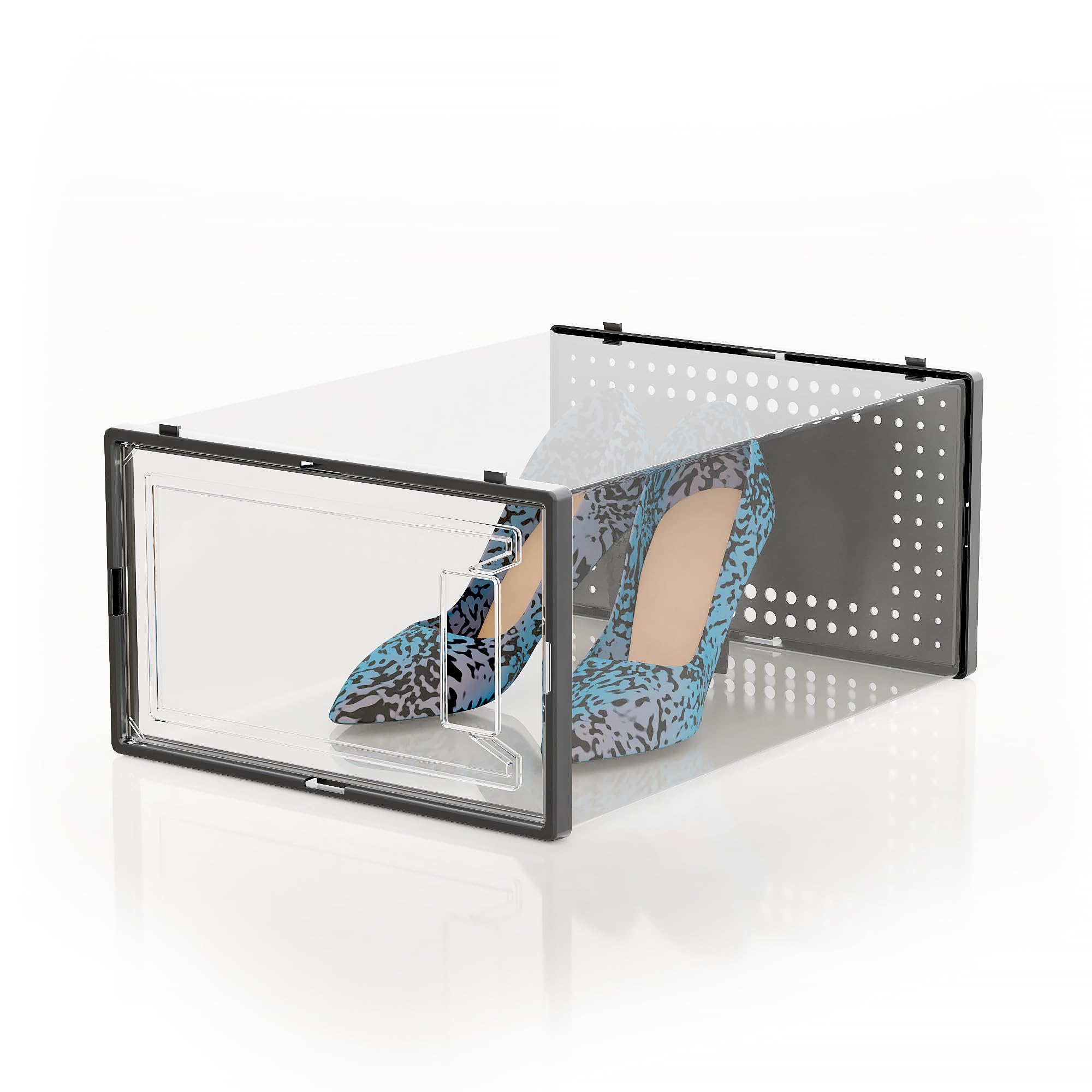 12 Pack Large Clear Plastic Shoe Storage Boxes with Lids - Stackable Modular Shoe Organizer for Closet, Space Saving Shoe Display Containers - Perfect for Sneaker Collection, Boot Storage & Closet Organization