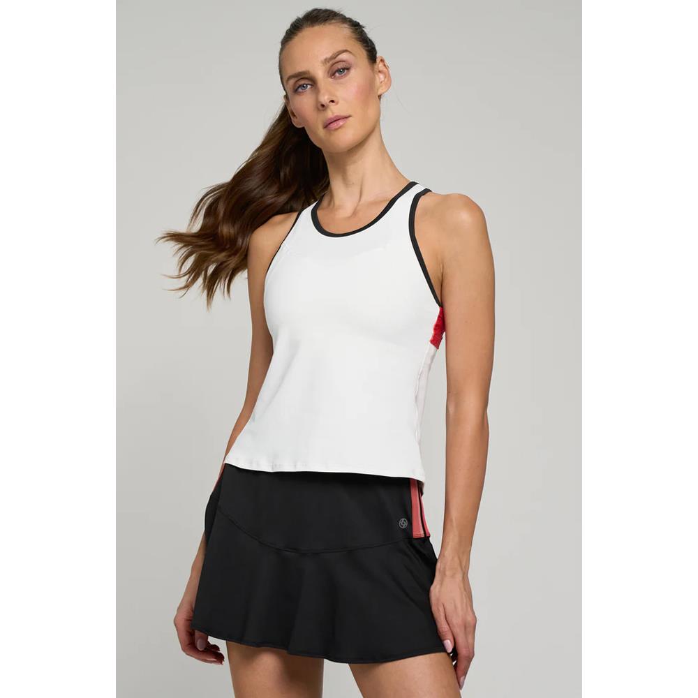 Lija Women's We Are The Champions Star Tank Top - White & Cayenne Color - Gym Workout, Yoga, Running & Casual Wear