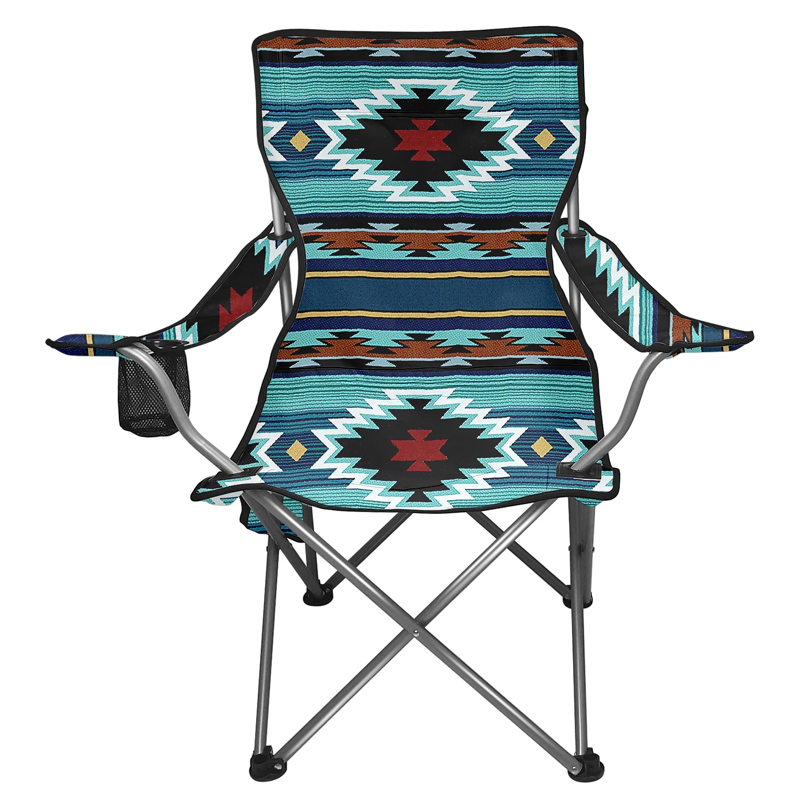 FKELYI Low Profile Folding Camping Chair - Blue Aztec Southwestern Tribal Design - Heavy Duty Portable Backpacking Chair for Outdoor Activities, Beach, Picnic, BBQ, Sporting Events & Travel Adventures