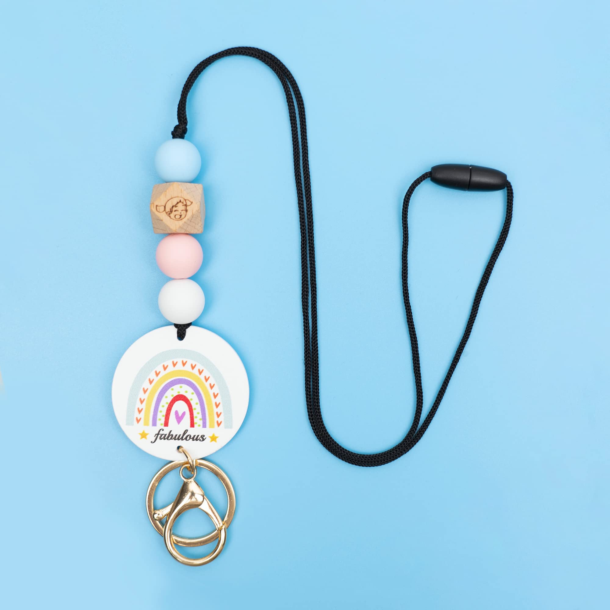 2PCS Rainbow Beaded Lanyards for ID Badges & Keys - Boho Teacher & Office Fashion Accessory