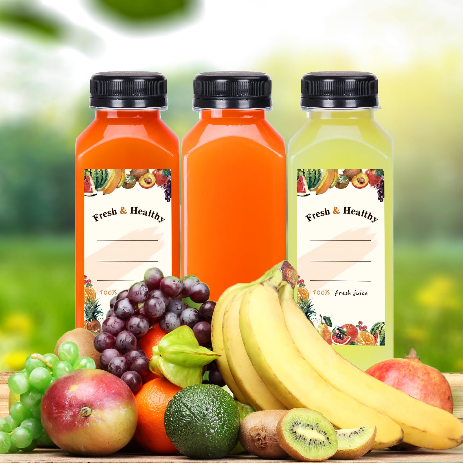 Moretoes 64-Pack 12oz Plastic Juice Bottles with Lids - Reusable Clear Drink Containers for Smoothies, Juices & Beverages | Perfect for Meal Prep, Party Favors & On-the-Go Hydration