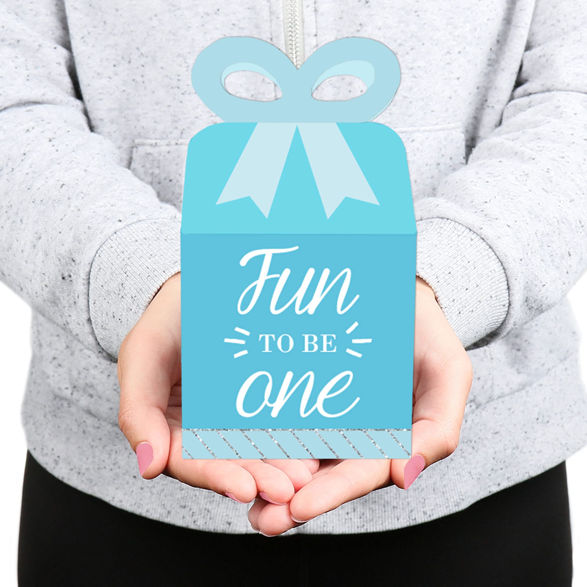 1st Birthday Boy Gift Box Set of 12 - Fun Square Party Favors for Baby Celebration