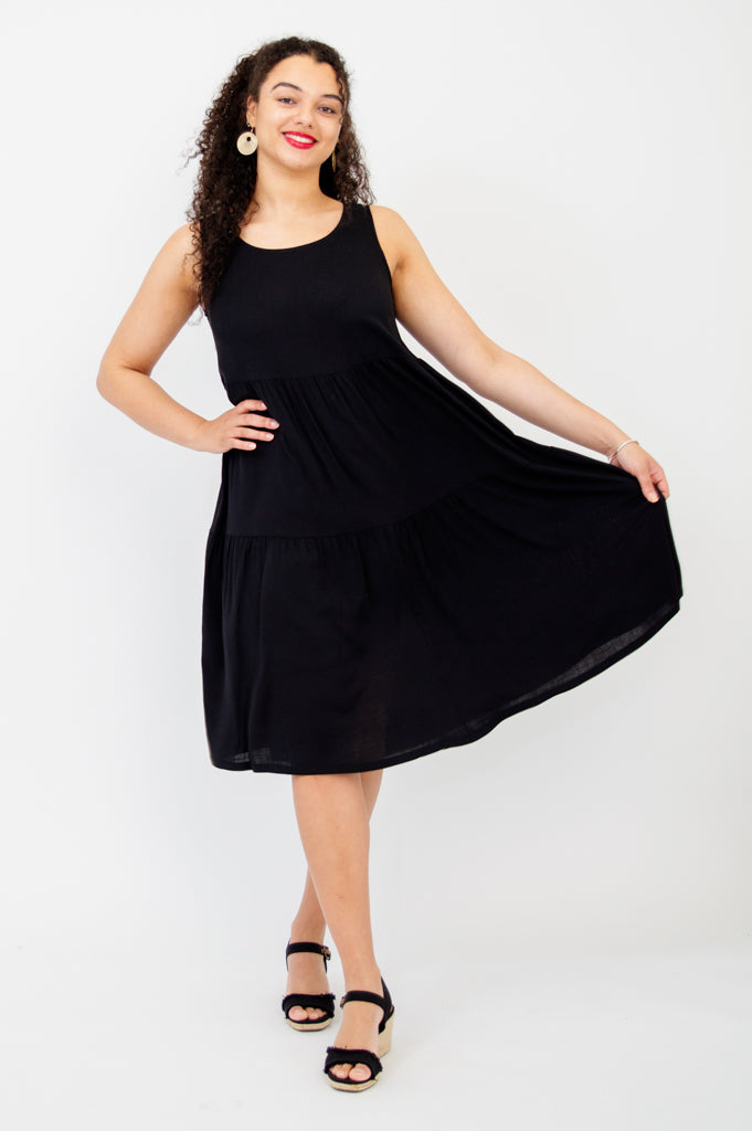 Juni Dress - Black Linen Bamboo Blend Women's Summer Dress | Perfect for Beach Vacations, Brunch & Casual Outings