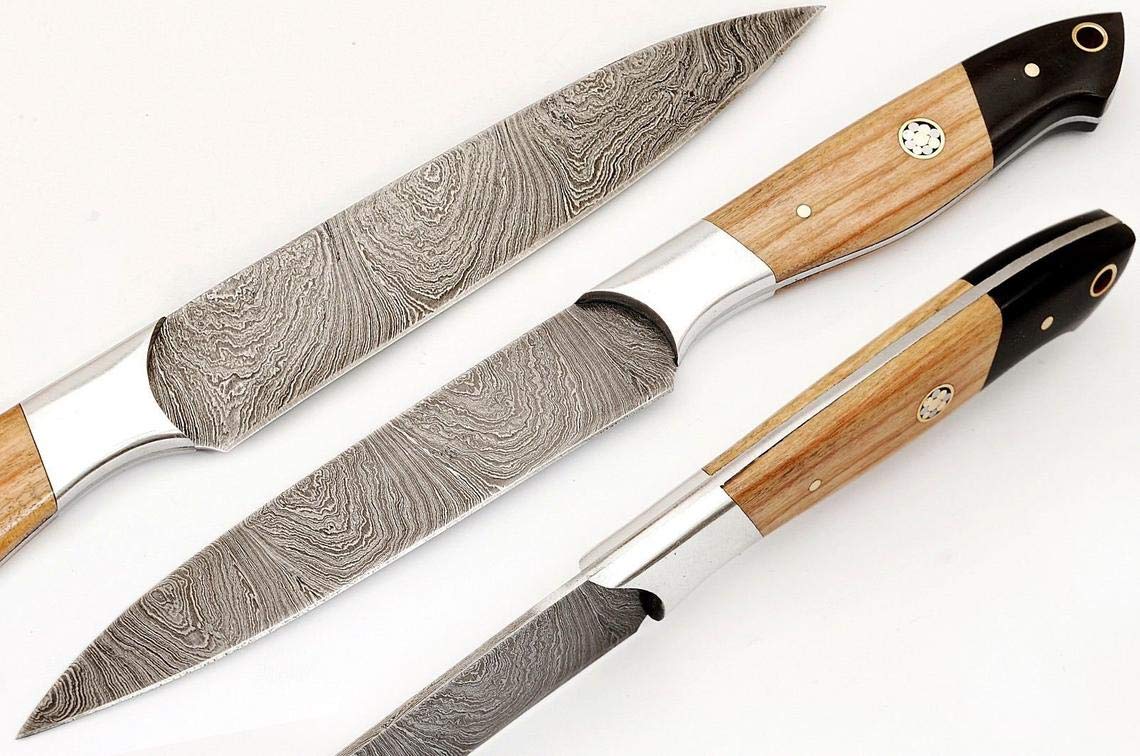 Premium Damascus Steel Chef Knife Set - 9-Piece Handcrafted Kitchen Knives with Leather Sheath | Professional Cooking, Meat Cutting & Gourmet Food Preparation