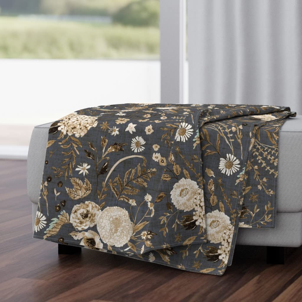 Sonetto Floral Vintage Throw Blanket 50x70 Inches - Soft Plush Minky Fabric in Brown Black Neutral Sepia | Cozy Living Room Decor, Bedroom Accent, Gift for Home