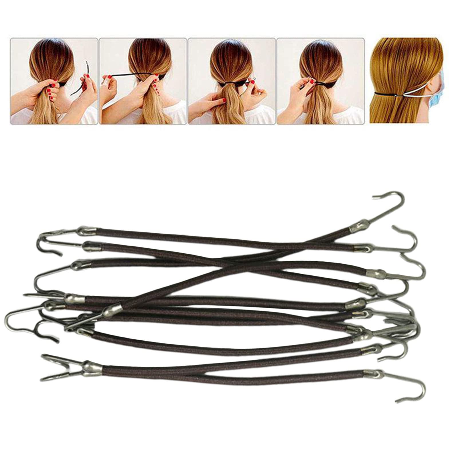Hellery 10-Pack Brown Hair Styling Ponytail Hooks Holder Bands - Elastic Hair Clips for Women & Girls - Perfect for Workouts, Office, and Everyday Hairstyles