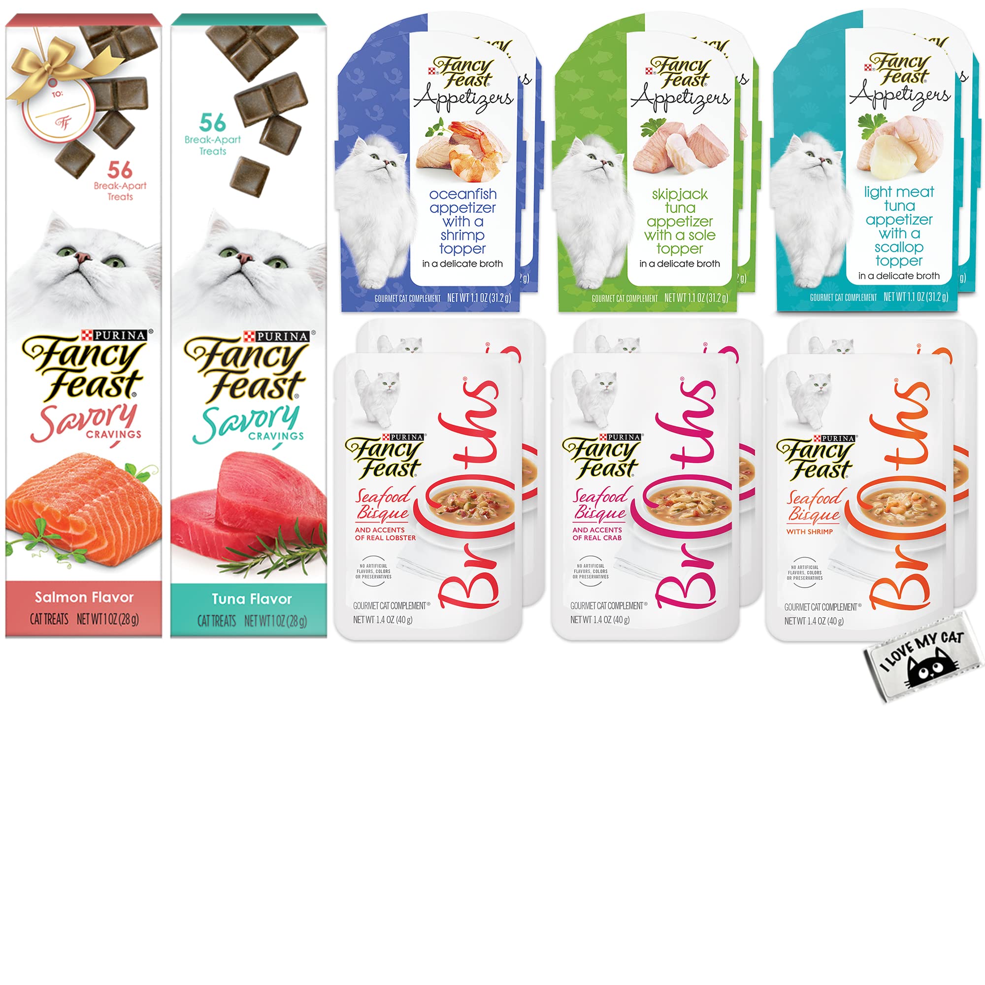 Fancy Feast Seafood Variety Pack for Cats - Salmon, Tuna & Oceanfish Wet Cat Food with Savory Broths | High Protein Cat Treats | Includes Free 