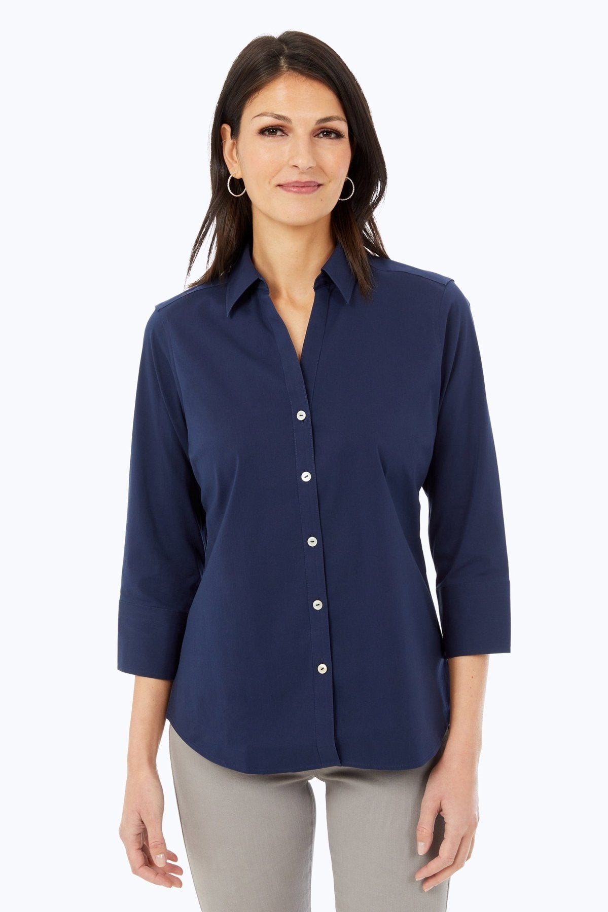 Mary No Iron Stretch 3/4 Sleeve Shirt - Wrinkle-Free Comfort Blouse for Women - Perfect for Office, Travel & Casual Wear