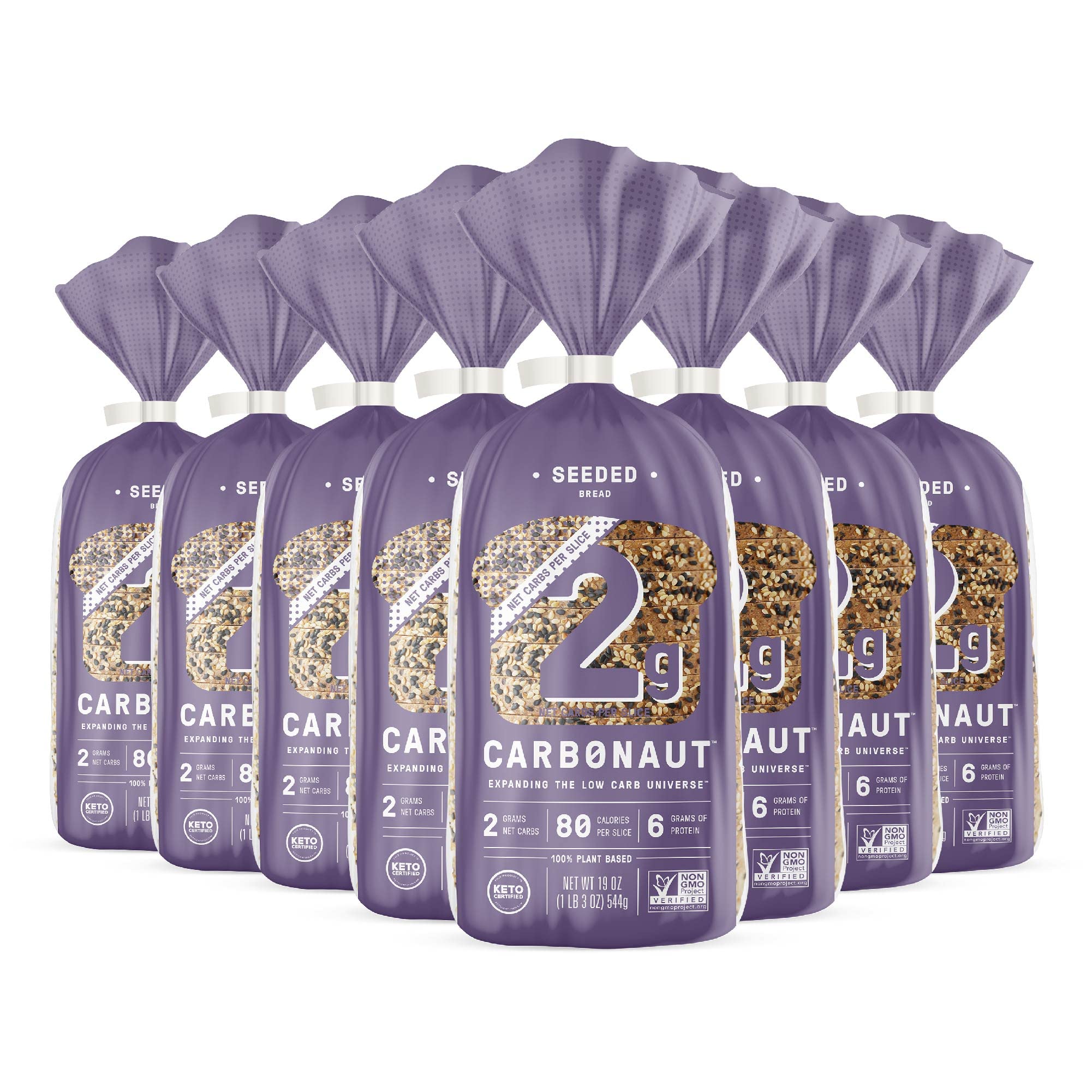 Carbonaut Low Carb Seeded Bread - Keto Certified, Non-GMO, Vegan Friendly (8-Pack) | Perfect for Keto Diet, Healthy Snacks & Weight Loss Meals