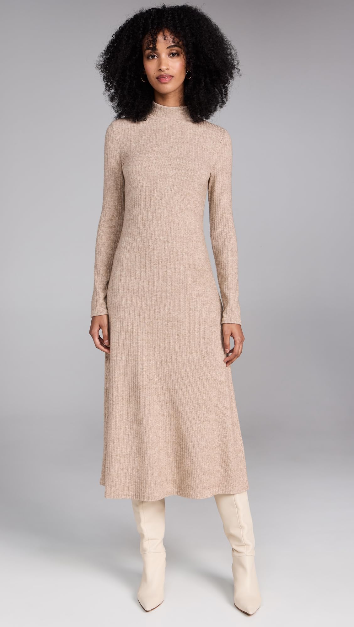 Vince Women's Long Sleeve Mock Neck Dress - Elegant Stretch Knit Bodycon Midi Dress for Work, Party & Evening Wear | Business Casual & Cocktail Attire