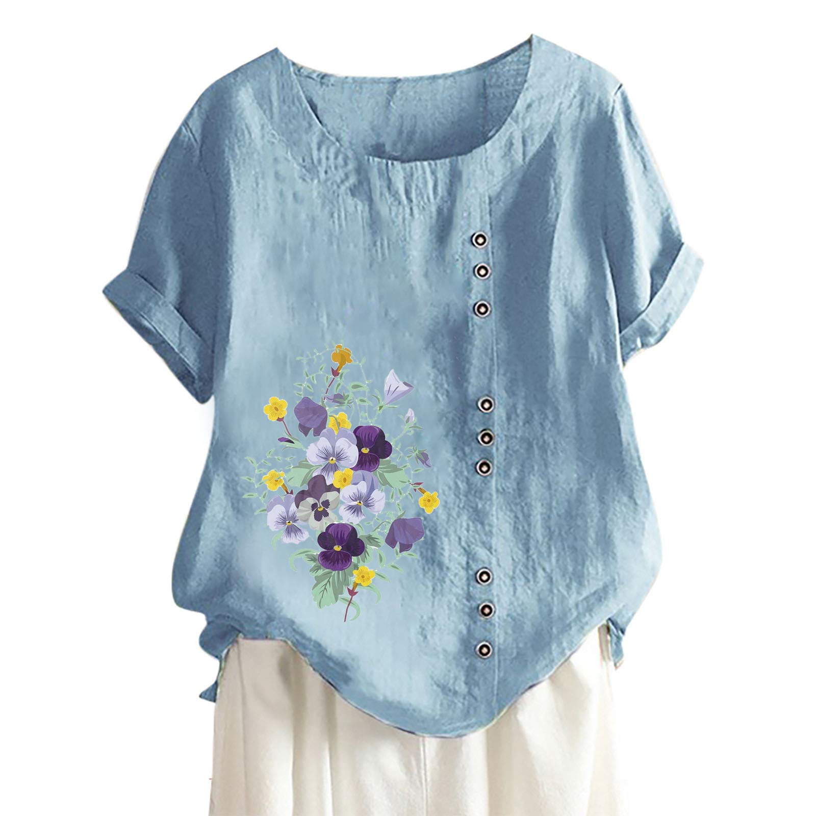 Women's Floral Print Short Sleeve Blouse - Loose Fit Summer T-Shirt & Casual Workout Top | Perfect for Office Wear, Outdoor Activities & Gym Sessions