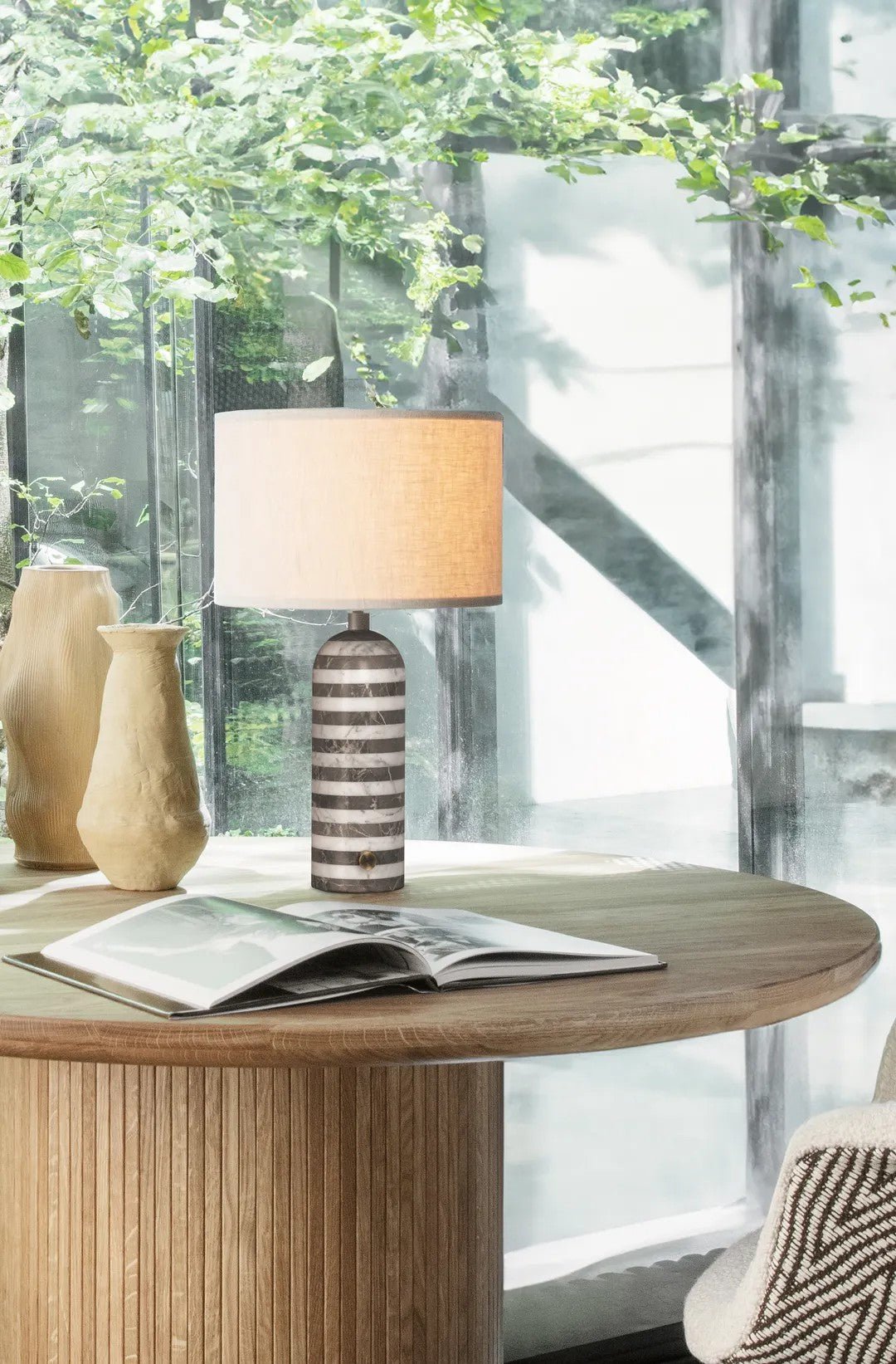 Elegant Tuxedo Marble Table Lamp - Modern Home & Office Decor Lighting for Bedroom, Living Room, Study - Dimmable LED Desk Lamp with USB Port