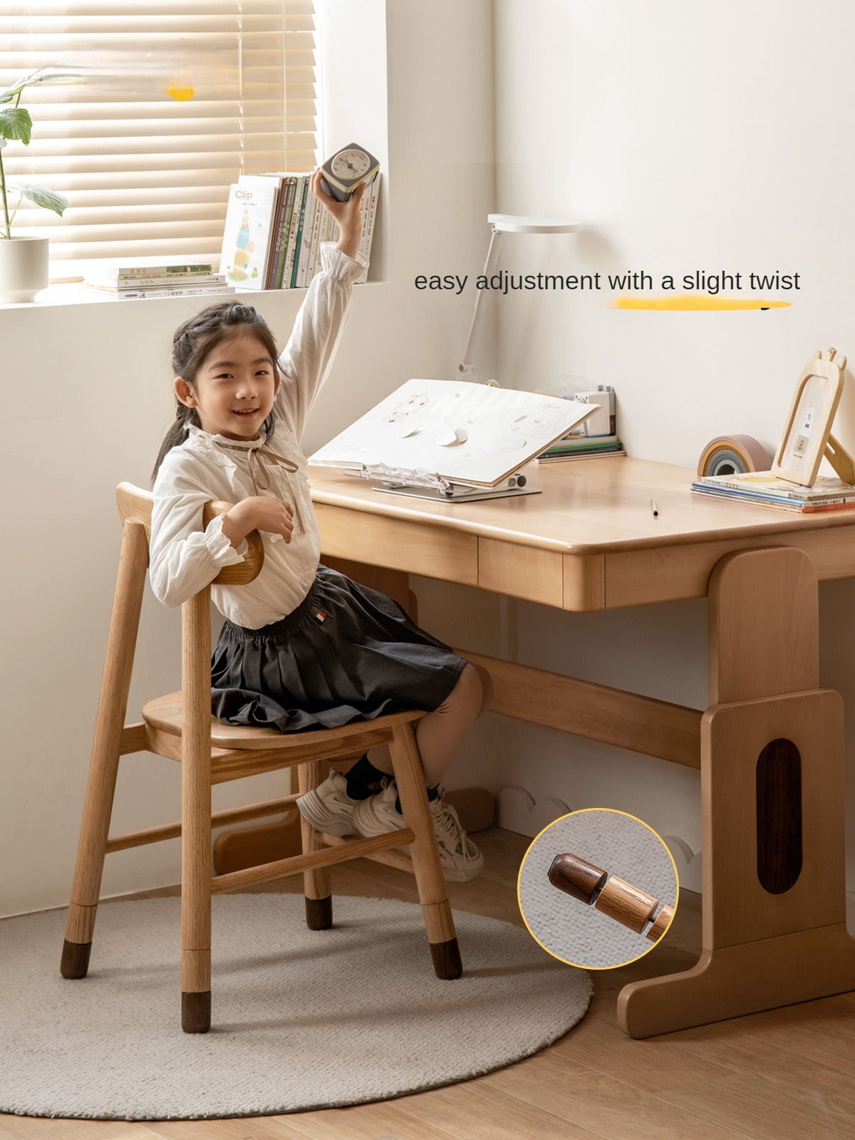 Adjustable Solid Wood Children's Chair - Oak, Beech, Birch - 3 Height Settings for Kids' Study, Dining & Playroom