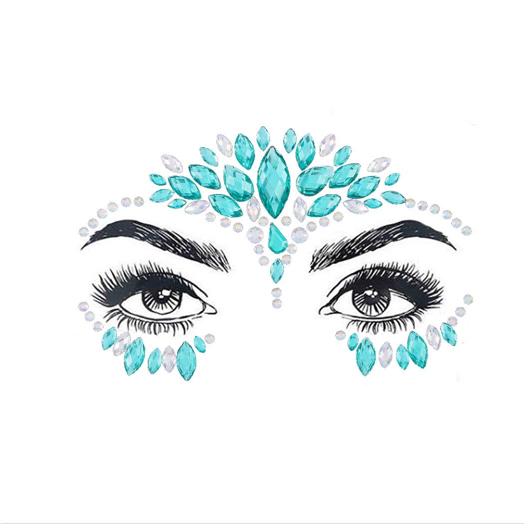 Sparkling Rhinestone Face Stickers - Mermaid & Festival Face Gems - Waterproof Temporary Body Jewelry for Women & Girls (2 Sets) - Perfect for Parties, Concerts & Costume Events