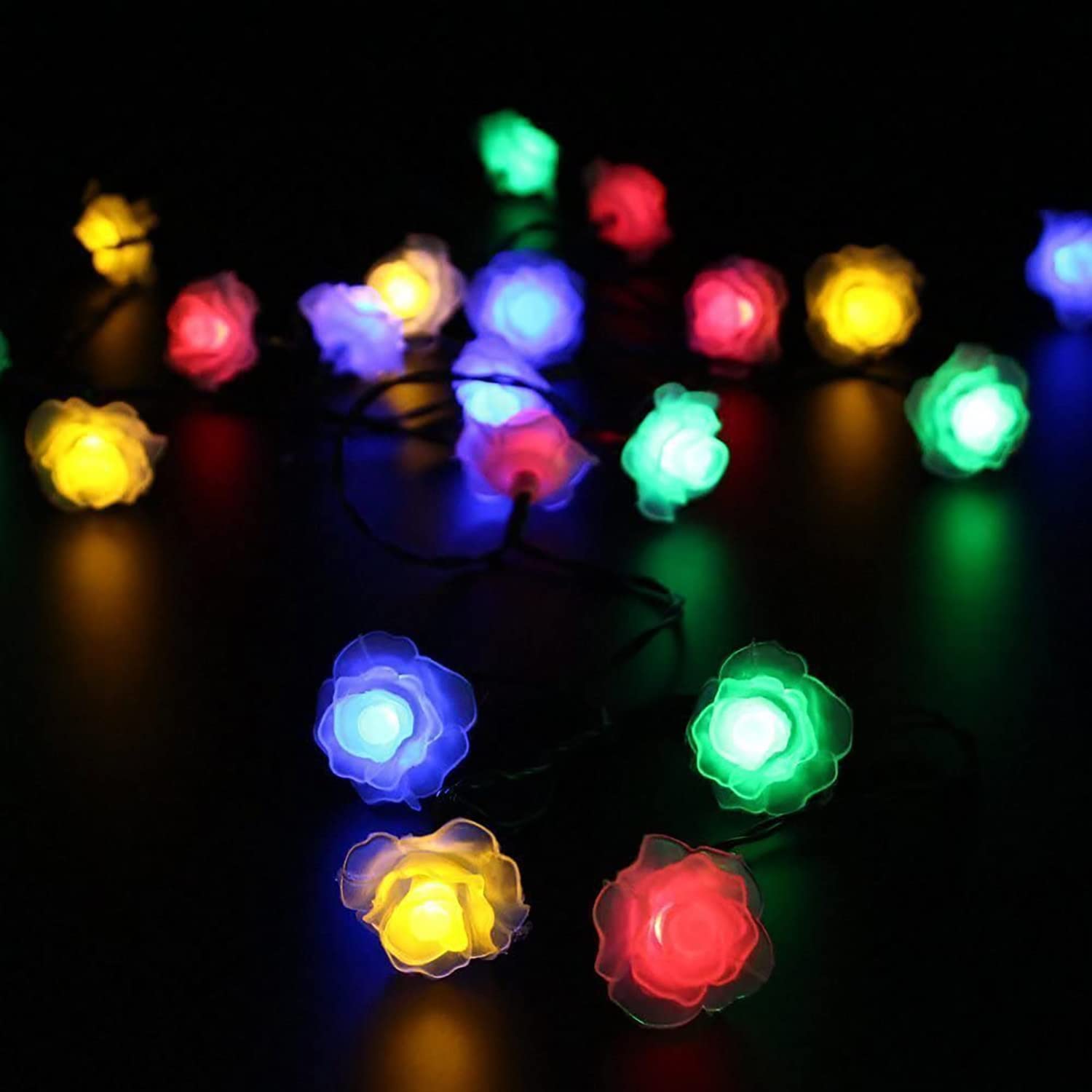 Solar Powered Rose Flower String Lights - 20 LED Waterproof Outdoor Fairy Lights with 2 Modes (Rose-Colorful) for Garden, Pathway, Wedding, Party & Christmas Decorations | Perfect for Patio, Backyard, Balcony and Holiday Lighting