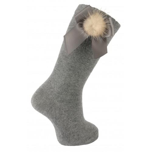 Cute Fur Pom Pom Bow Socks for Women - Soft Winter Knit Socks with Fashionable Bows - Perfect for Christmas Gifts, Cozy Home Wear & Outdoor Fashion Accessories