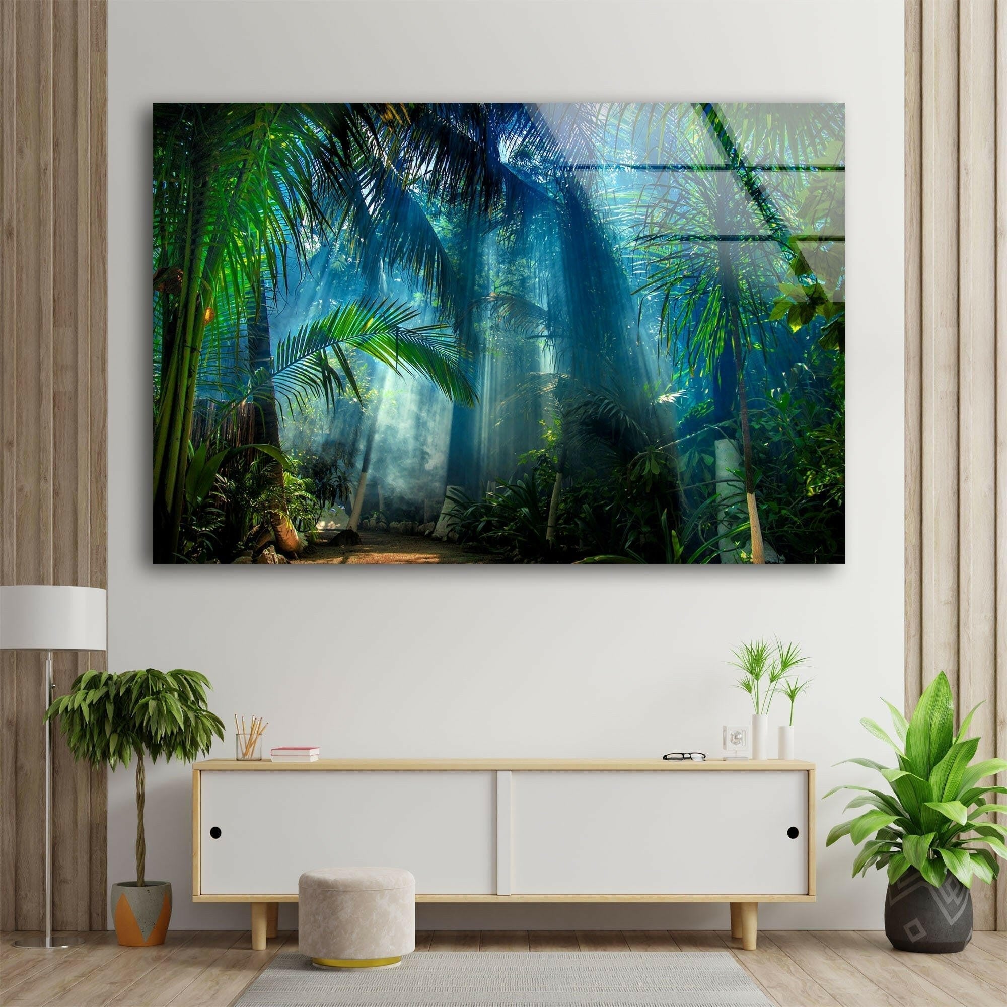 Amazon Rainforest Glass Wall Art - Handmade Nature Inspired Decor for Living Room, Bedroom & Office - Stunning Tropical Forest Scenery for Home & Office Decor