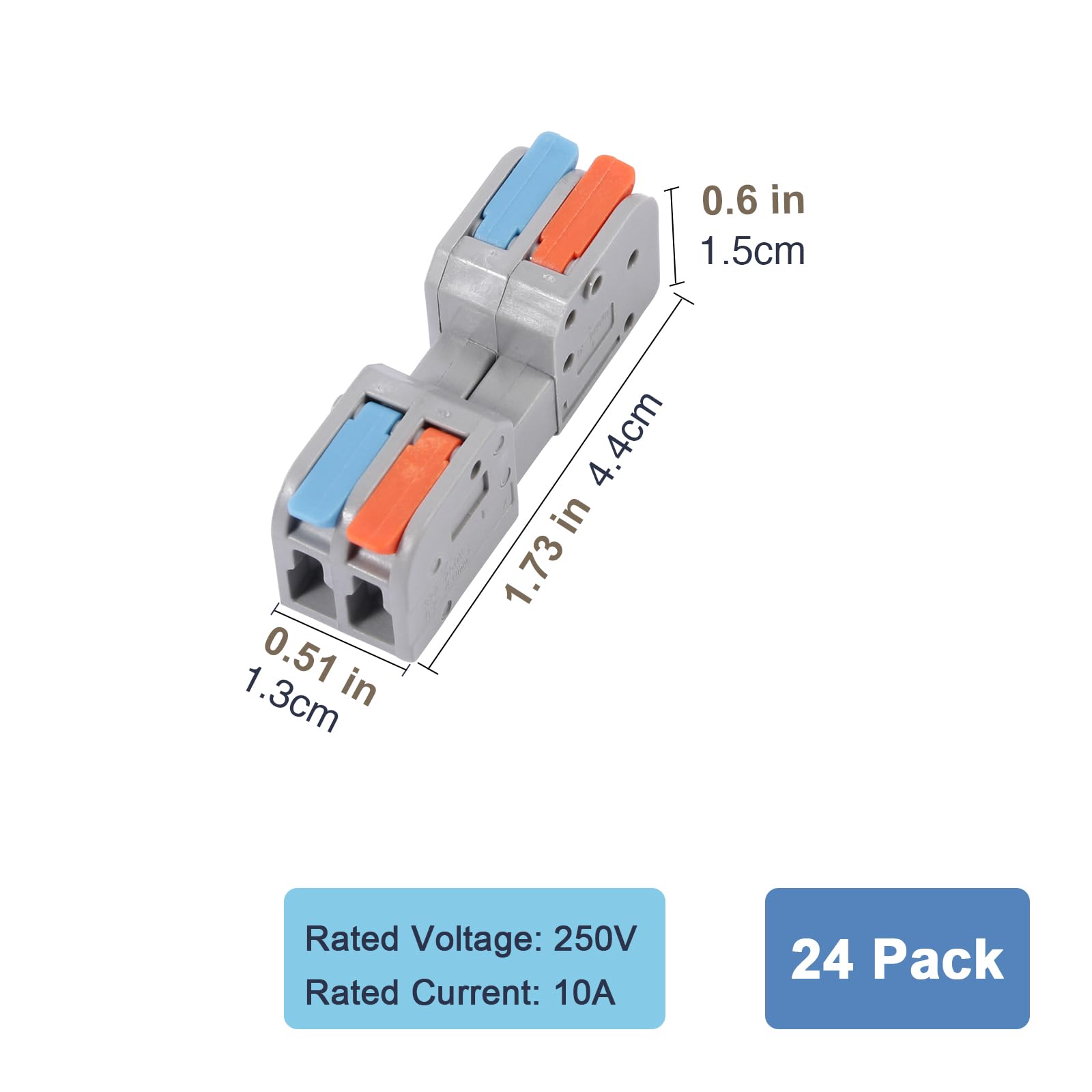 24 PCS Pluggable Wire Connectors for AWG 24-12 - Hand Protecting 2 Conductor Push-in Lever Electrical Connectors - Reusable Wire Splice Connectors for Automotive, Home Wiring & DIY Electrical Projects